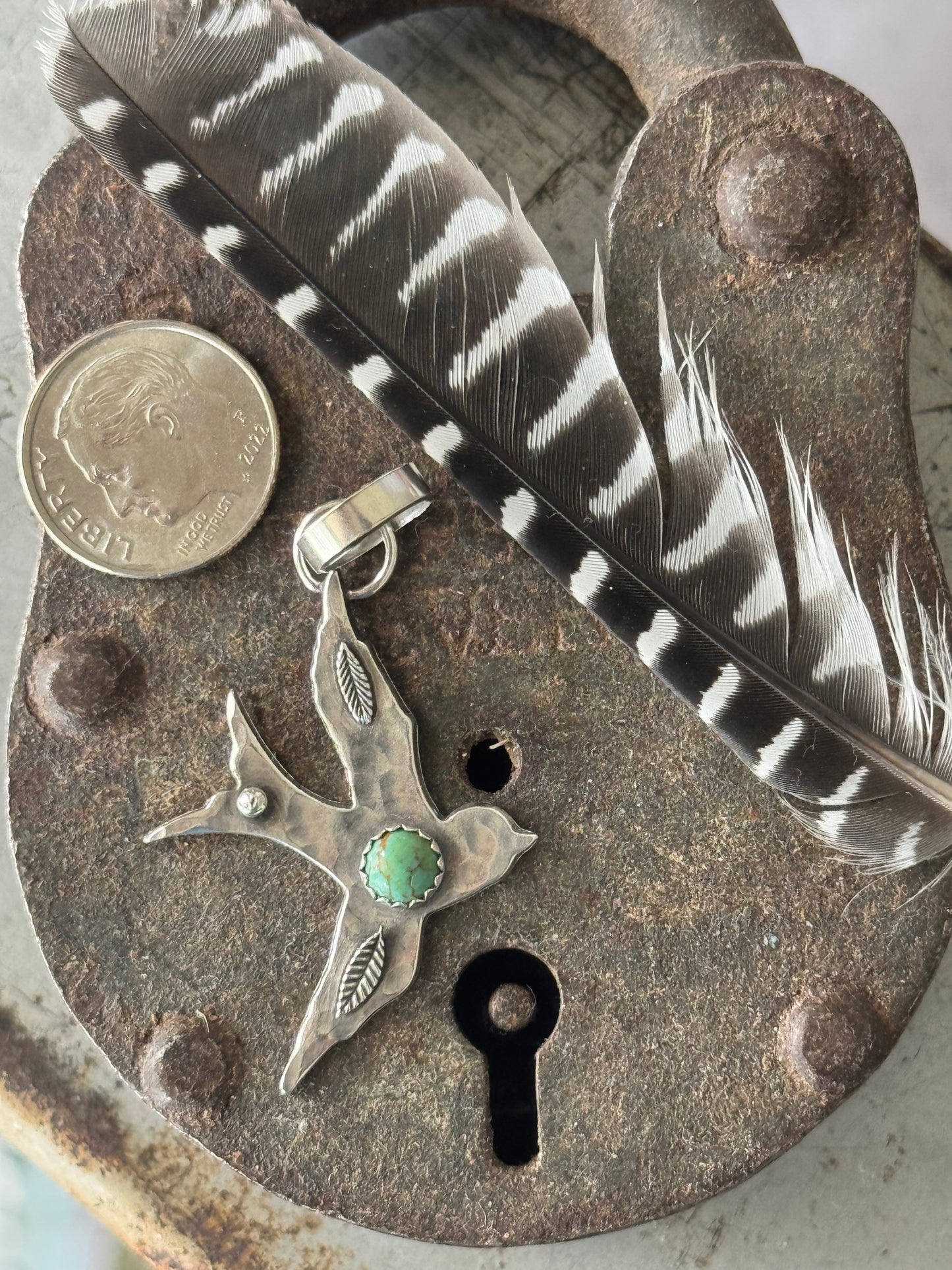 Bird Sterling pendant with Kingman Turquoise
