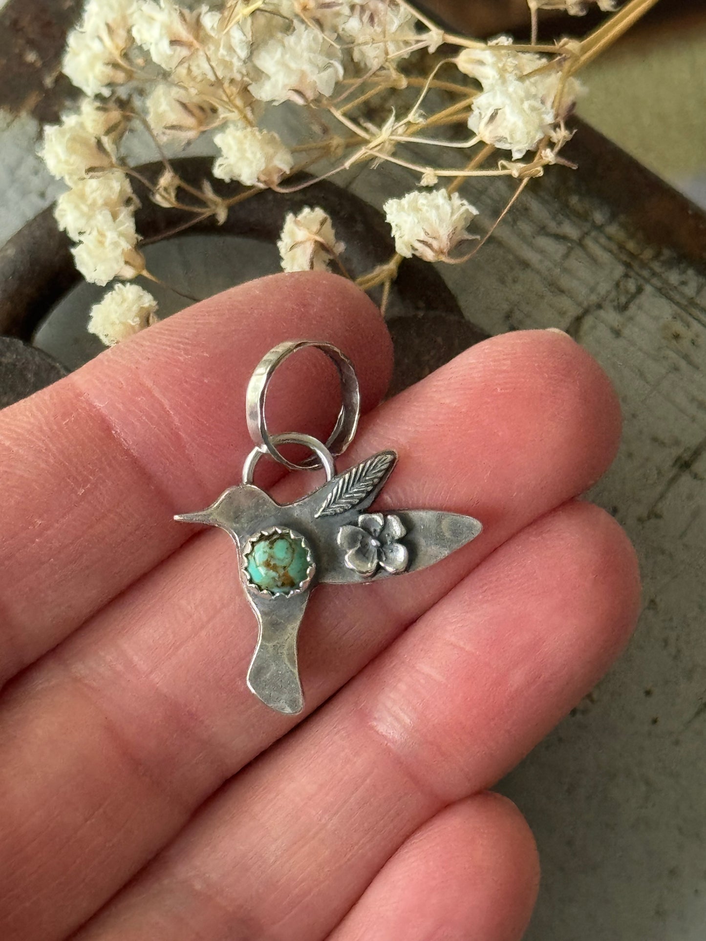 Kingman Turquoise sterling hummingbird pendant