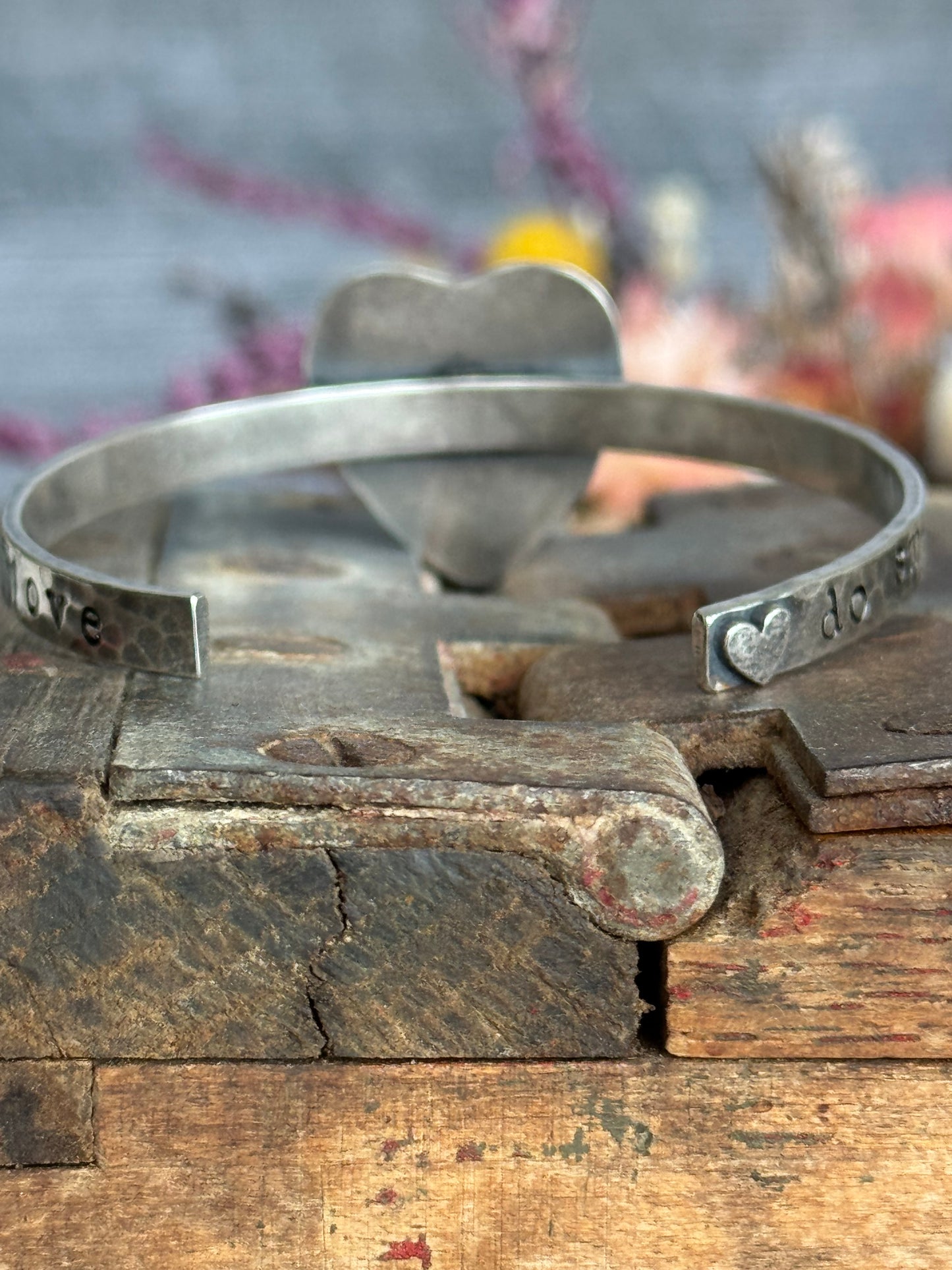 Kingman Turquoise heart "do small things with great love" sterling cuff