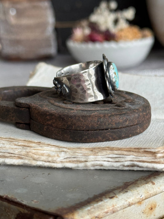 Dry Creek Turquoise adjustable sterling double bloom ring