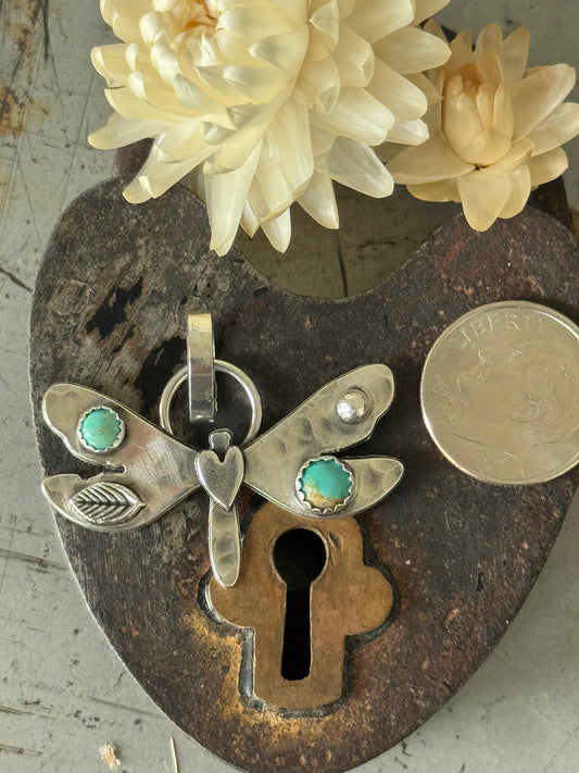 Dragonfly sterling pendant with Kingman Turquoise