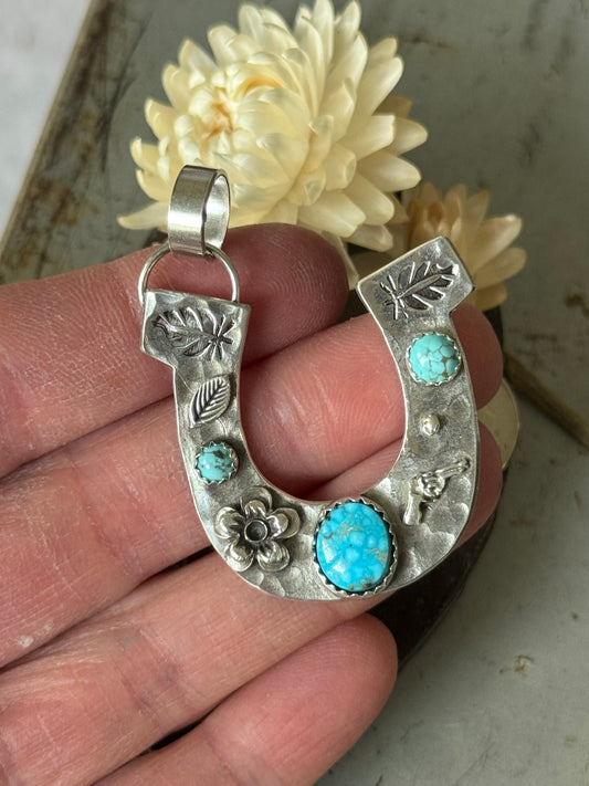Large Horseshoe High Grade Kingman sterling pendant