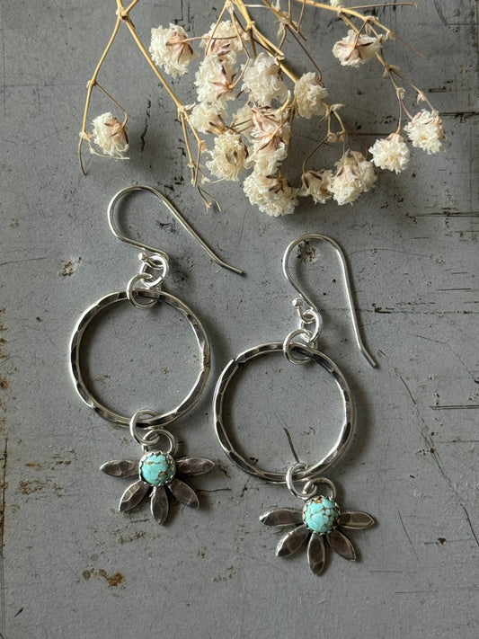 #8 Turquoise flower hoop earrings