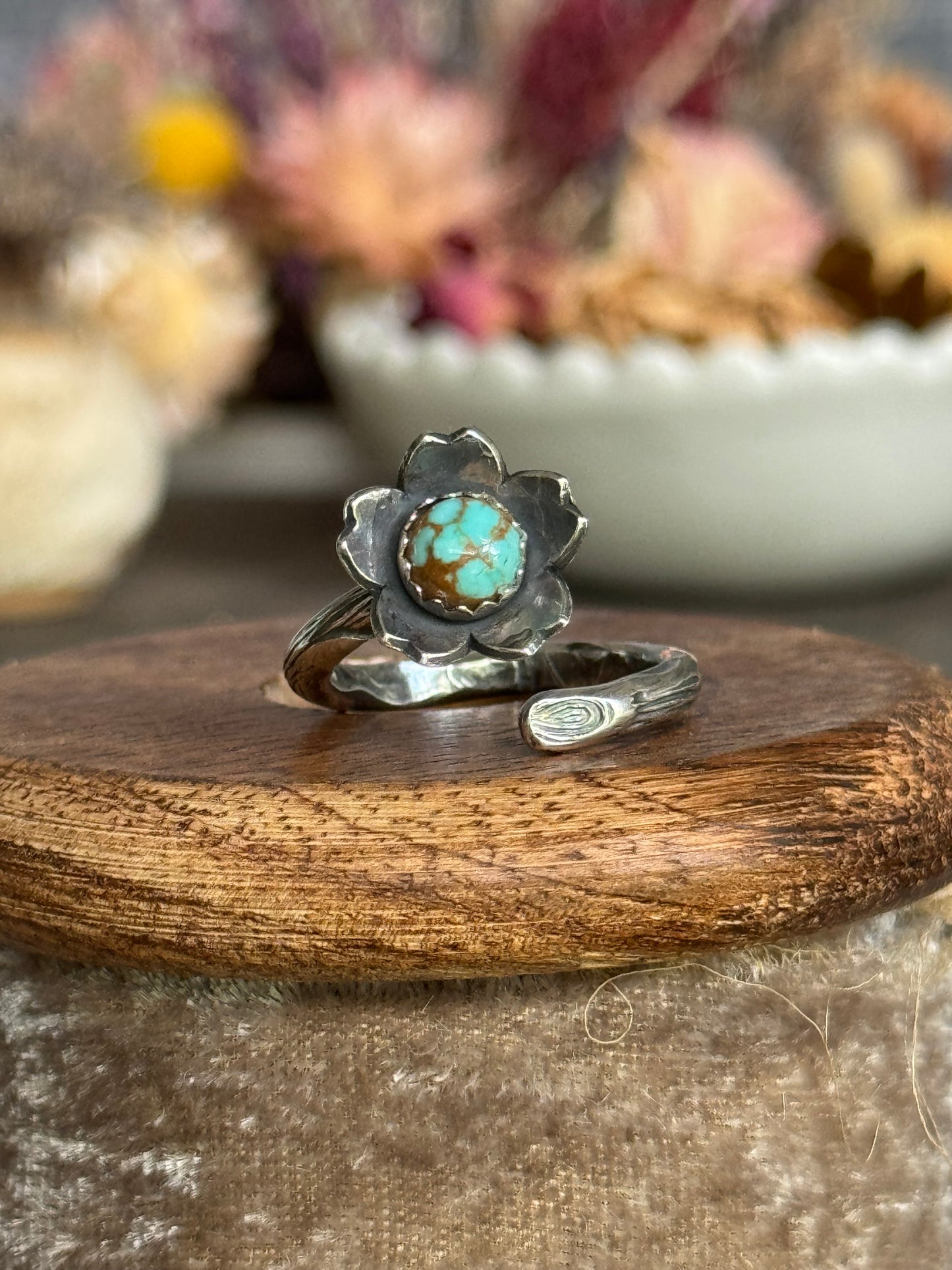 Twig wrap around sterling ring with #8 Turquoise