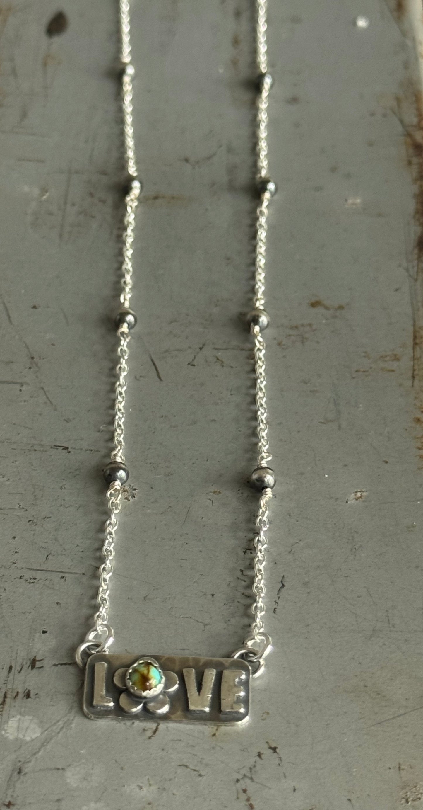 Kingman Turquoise sterling Love necklace