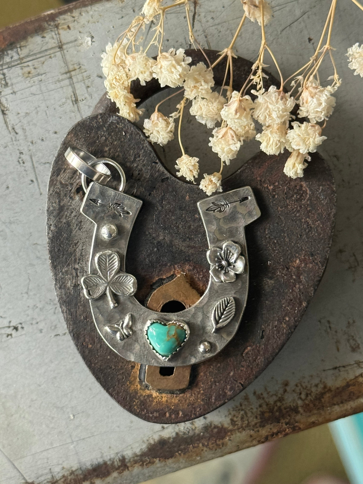 Large Horseshoe Kingman Turquoise sterling pendant