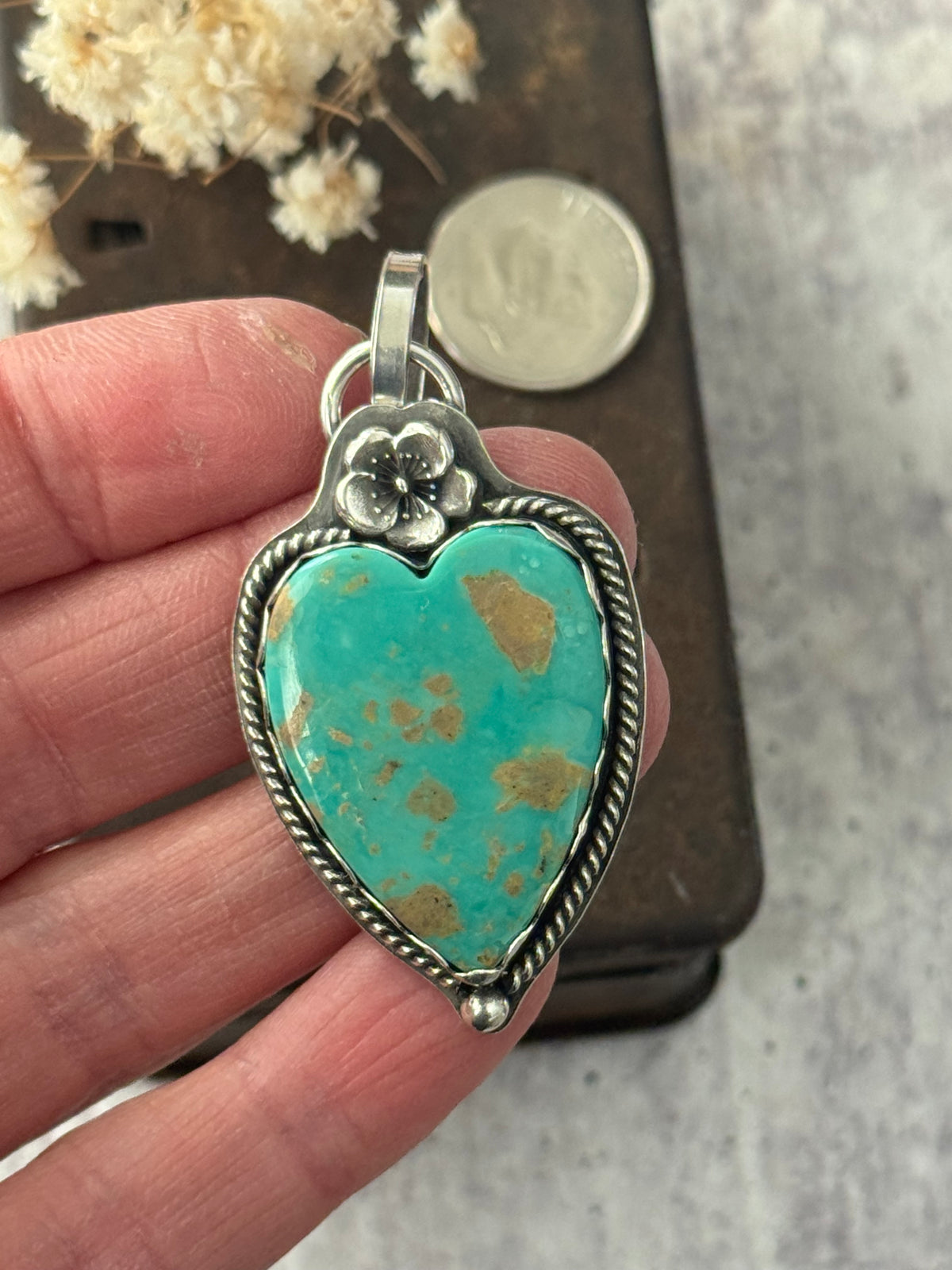 Kingman Turquoise sterling heart pendant only
