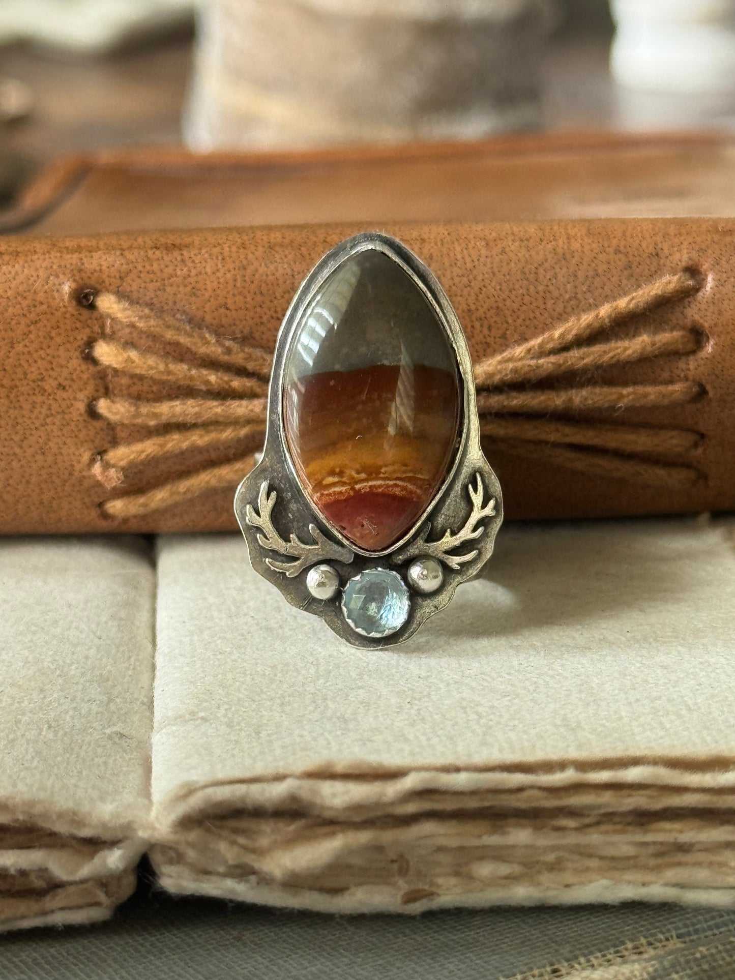 Polychrome Jasper Adjustable sterling mountain ring