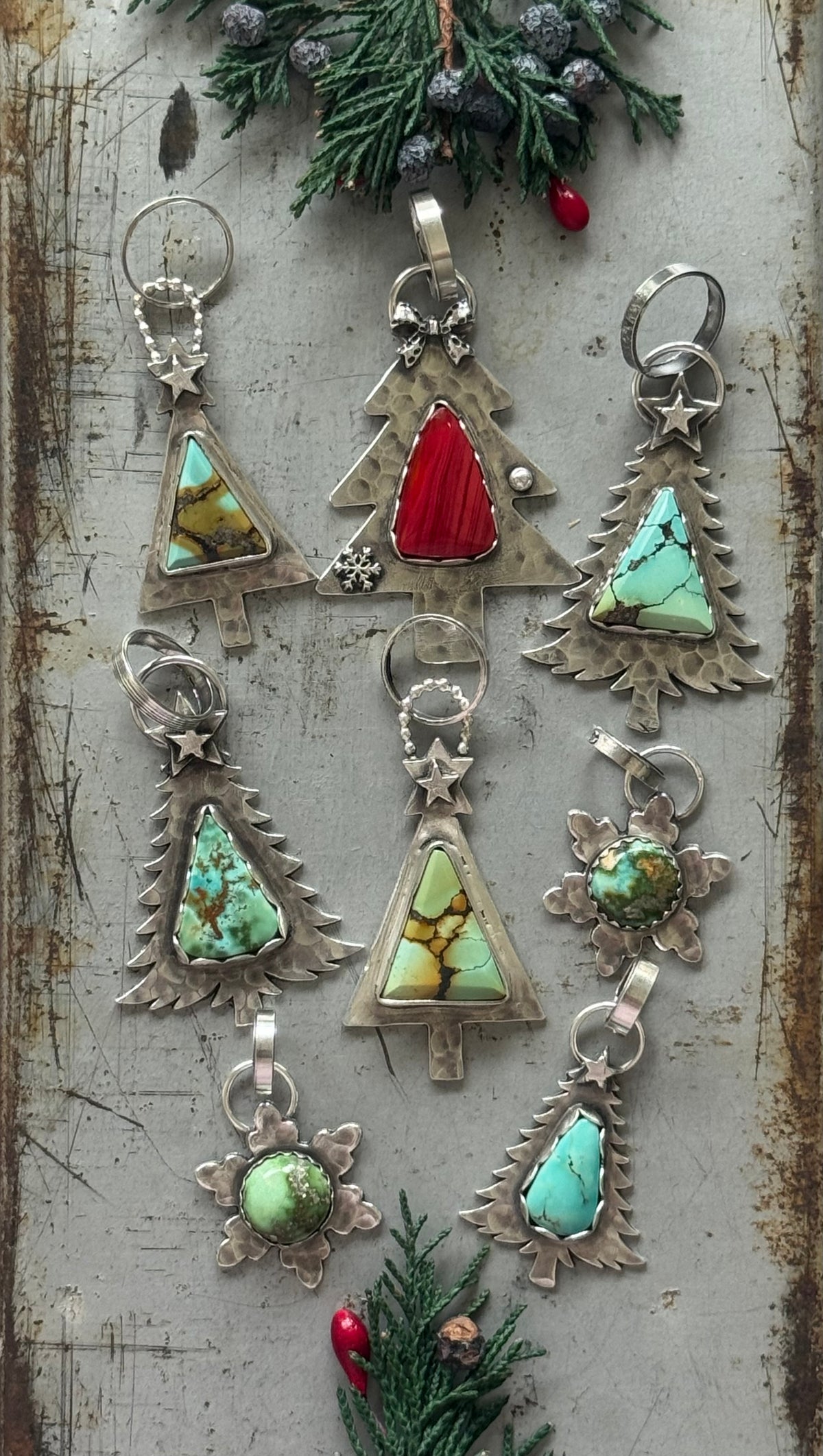 Christmas tree sterling pendant with Royston Turquoise