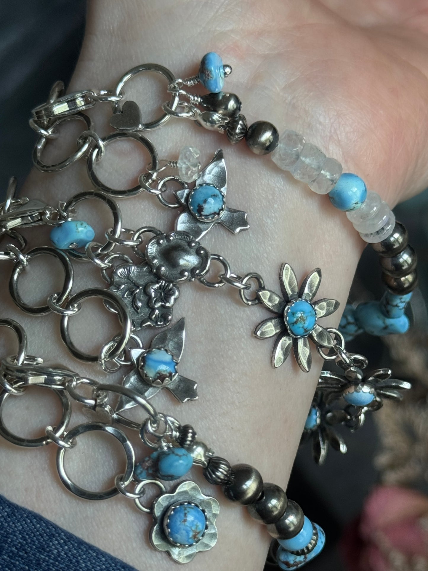 Artisan Golden Hills Turquoise hand wired sterling bracelet