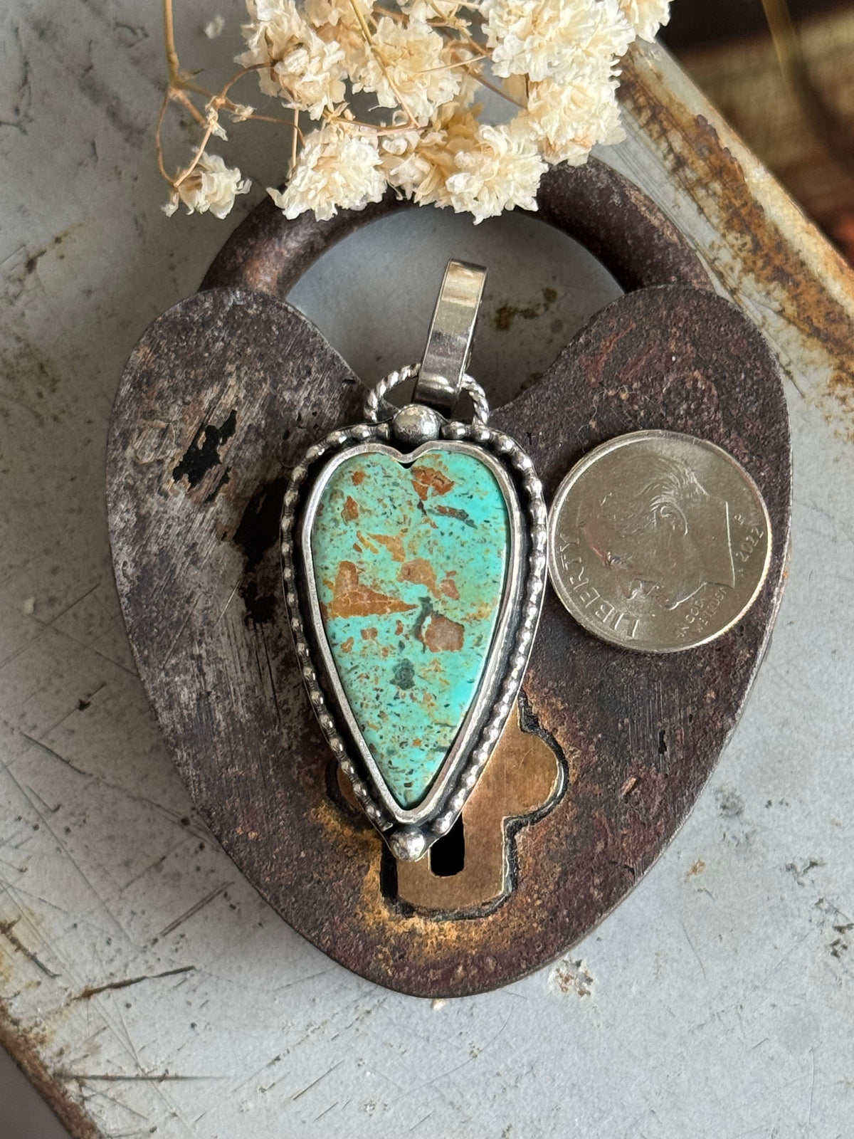Kingman Turquoise sterling heart pendant