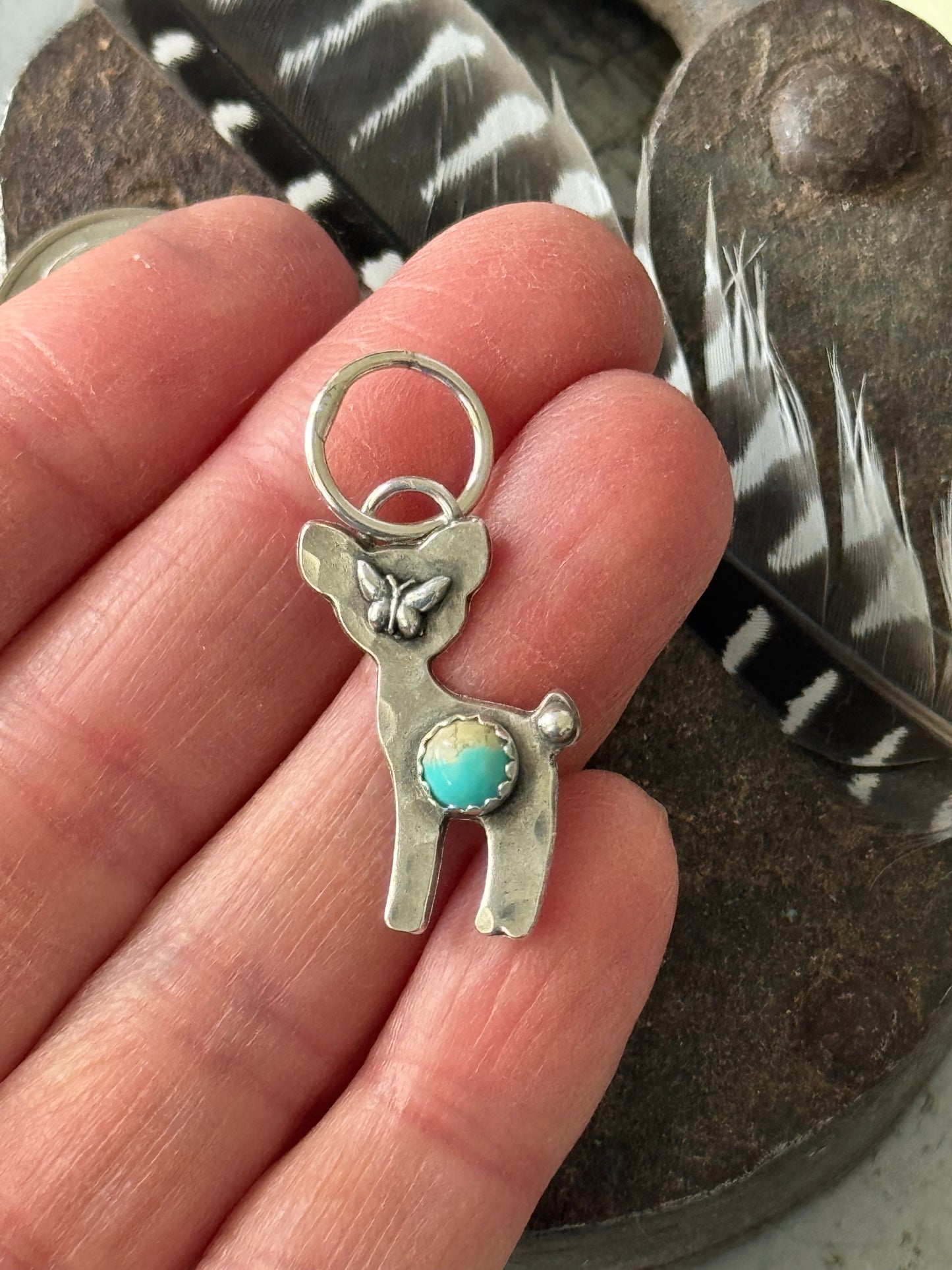 Deer sterling pendant with Kingman Turquoise