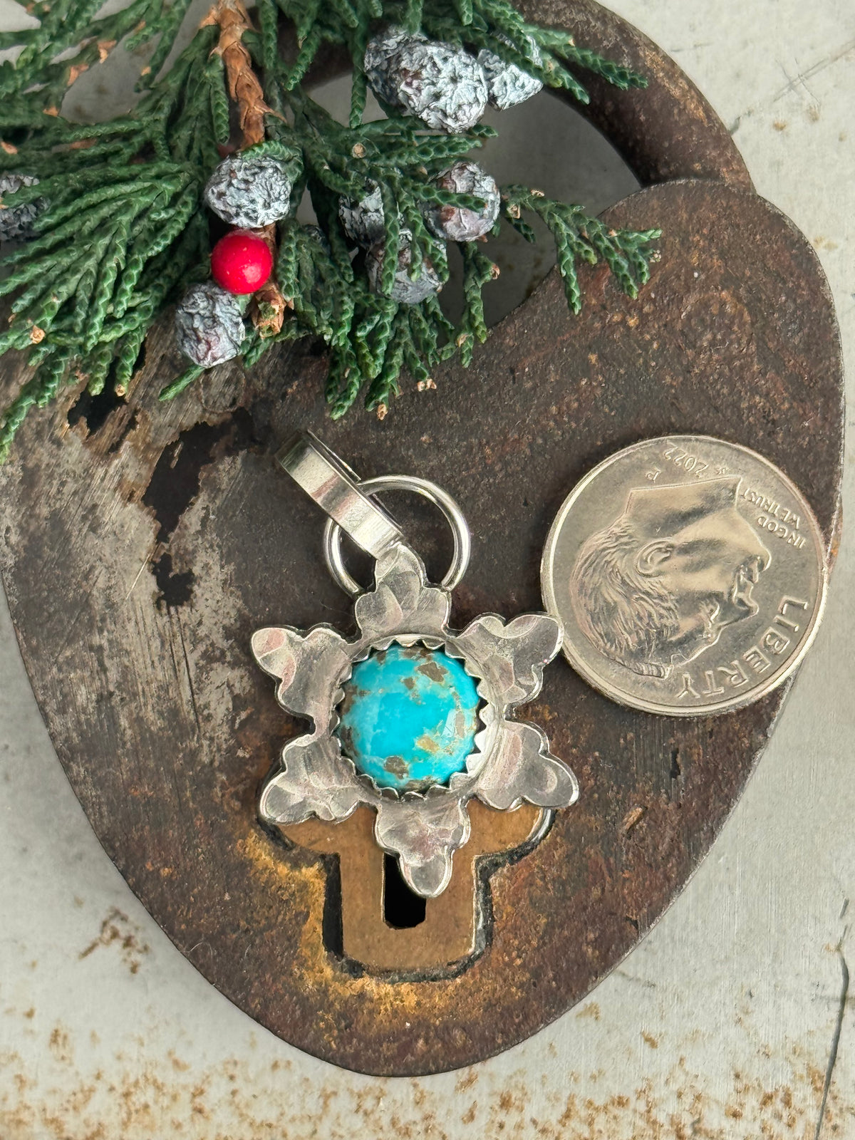 Lone Mountain Turquoise sterling snowflake pendant