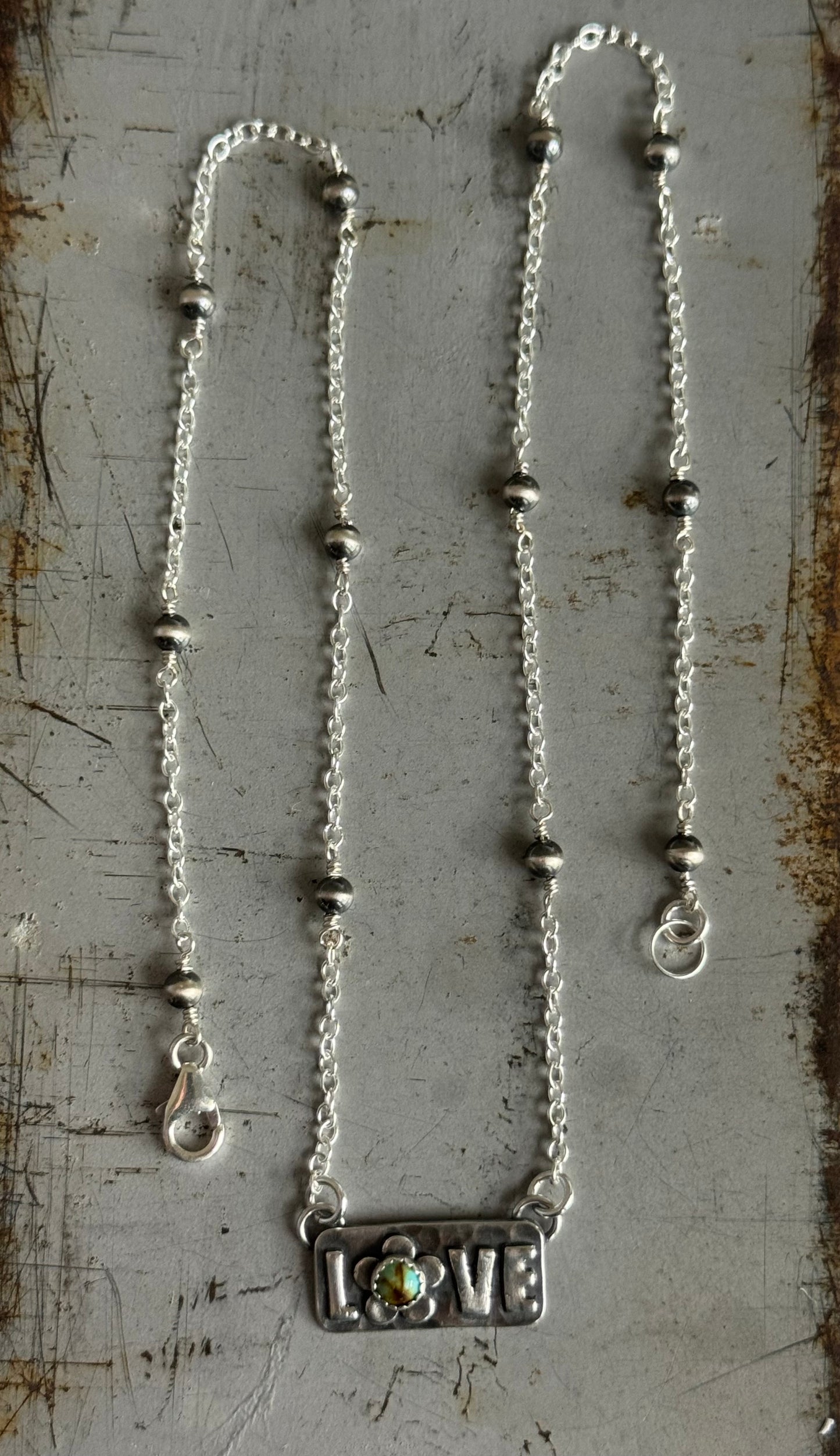 Kingman Turquoise sterling Love necklace