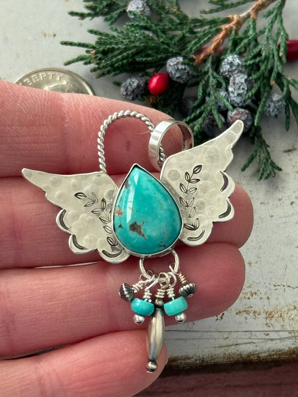 Royston Turquoise Sterling Wing  pendant