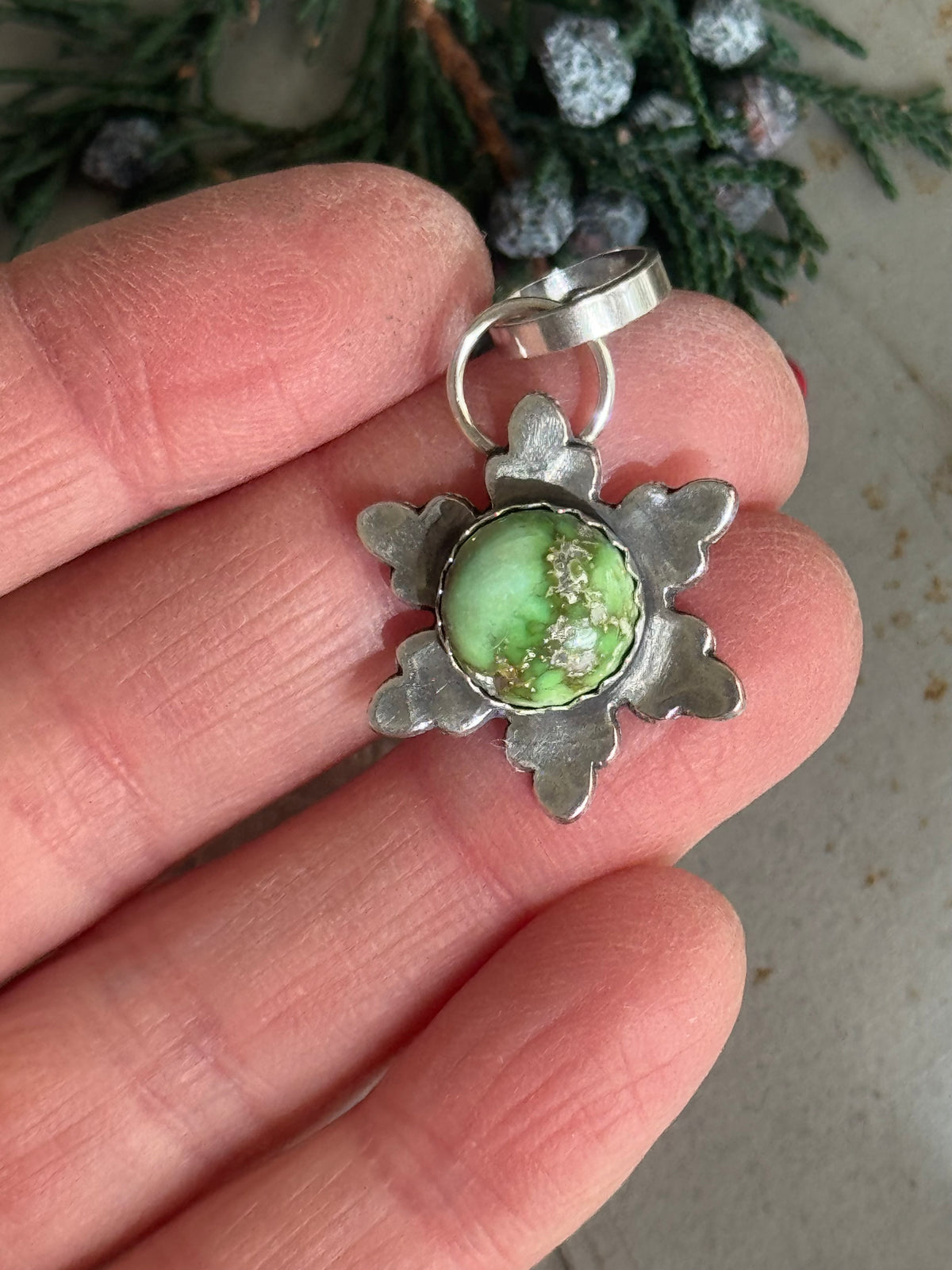 Sonoran Gold Turquoise sterling snowflake pendant