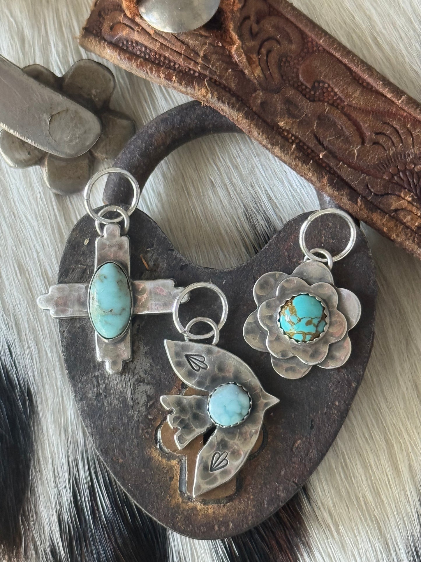 Bird sterling pendant with Dry Creek Turquoise