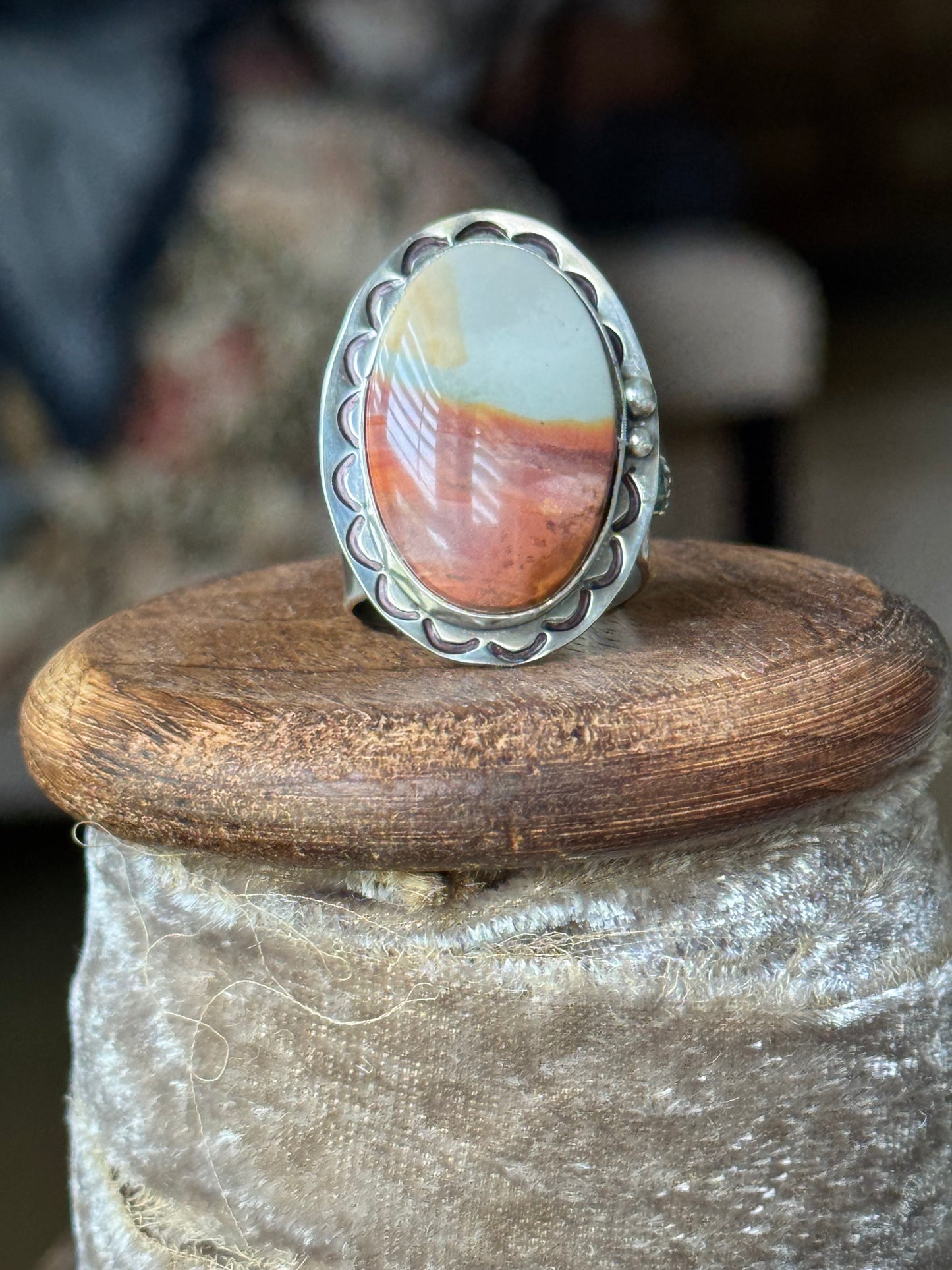 Polychrome Jasper Adjustable sterling mountain ring