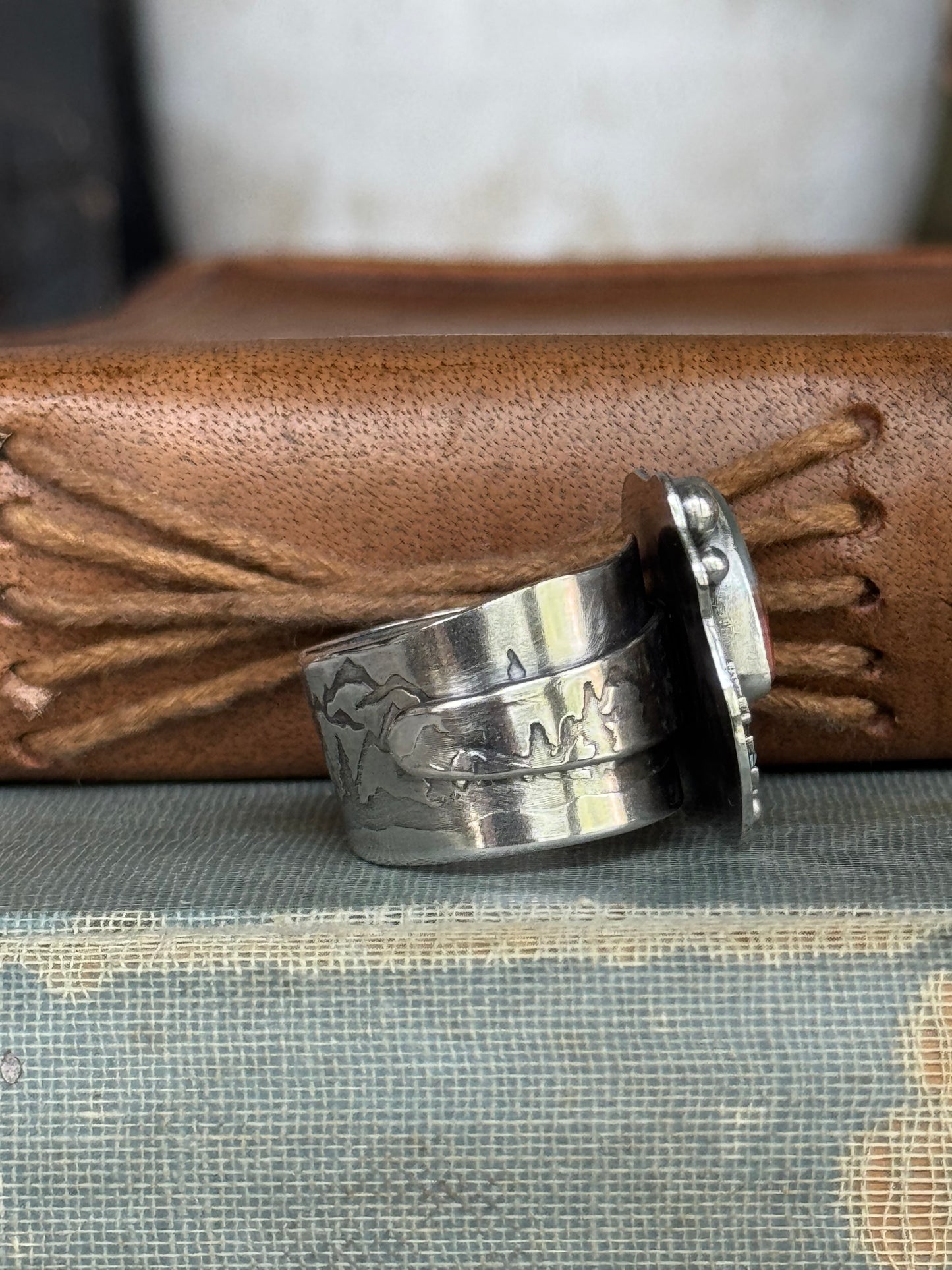 Polychrome Jasper Adjustable sterling mountain ring