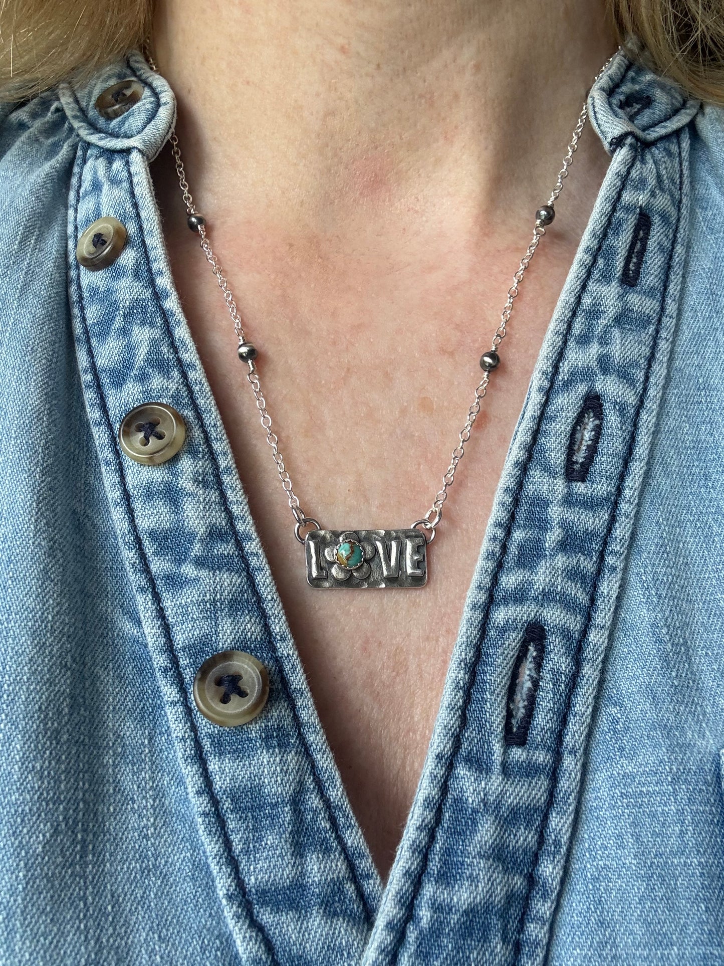 Kingman Turquoise sterling Love necklace