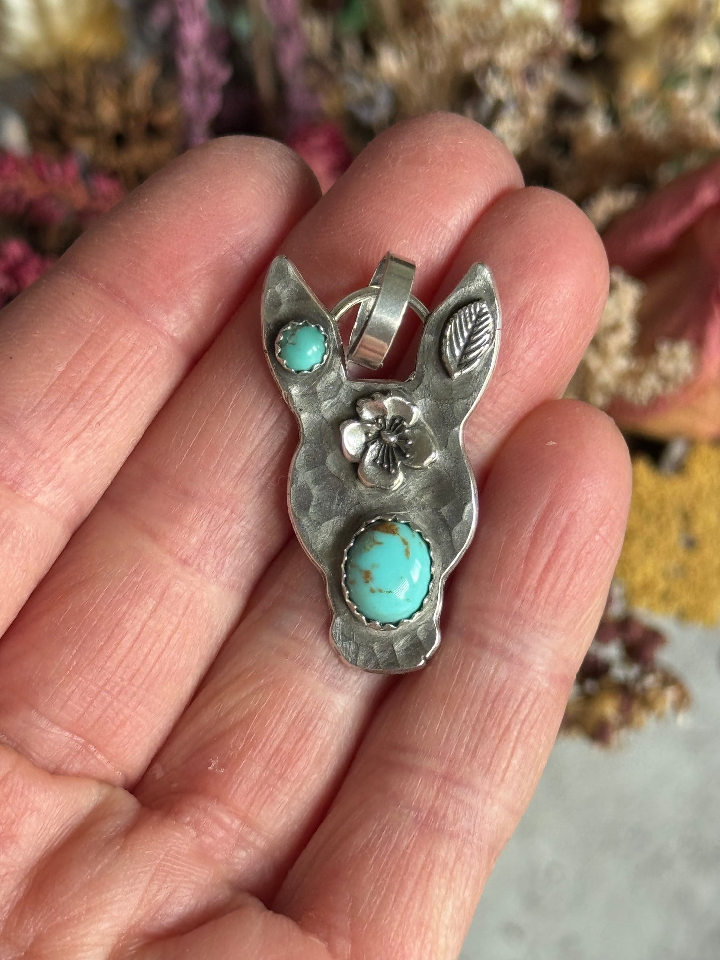Sterling donkey/burro pendant with Kingman Turquoise