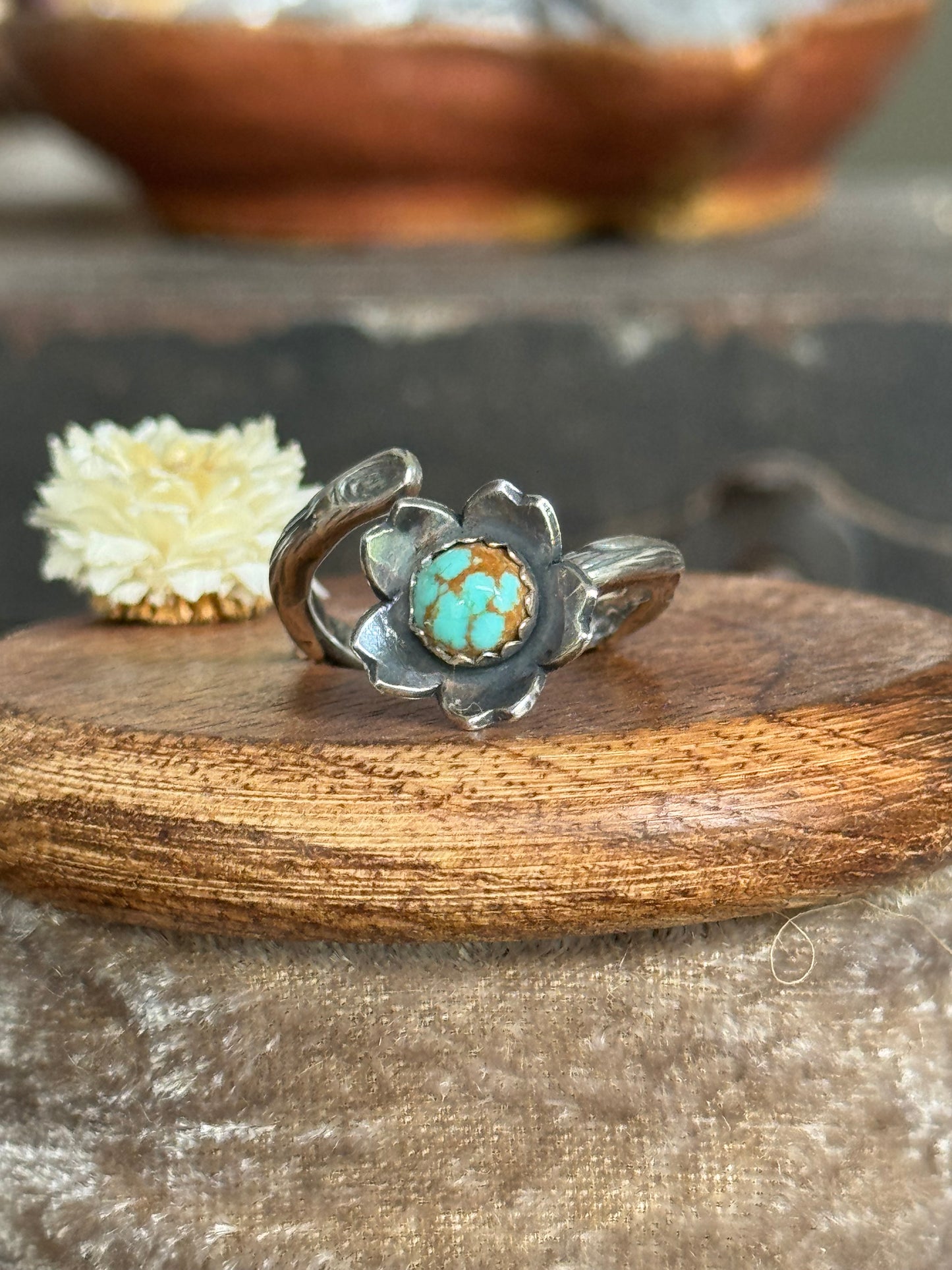 Twig wrap around sterling ring with #8 Turquoise