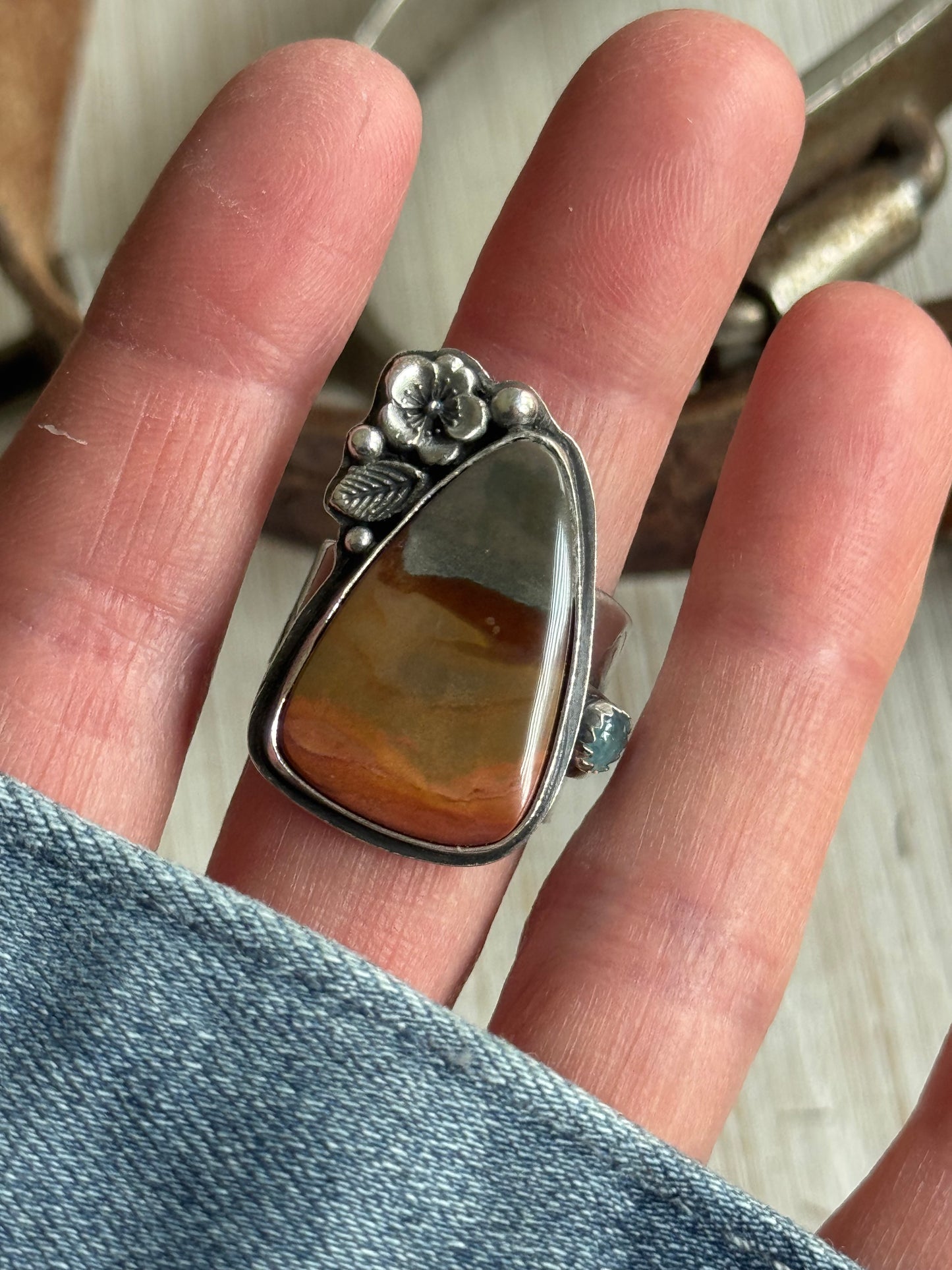 Polychrome Jasper Adjustable sterling mountain ring