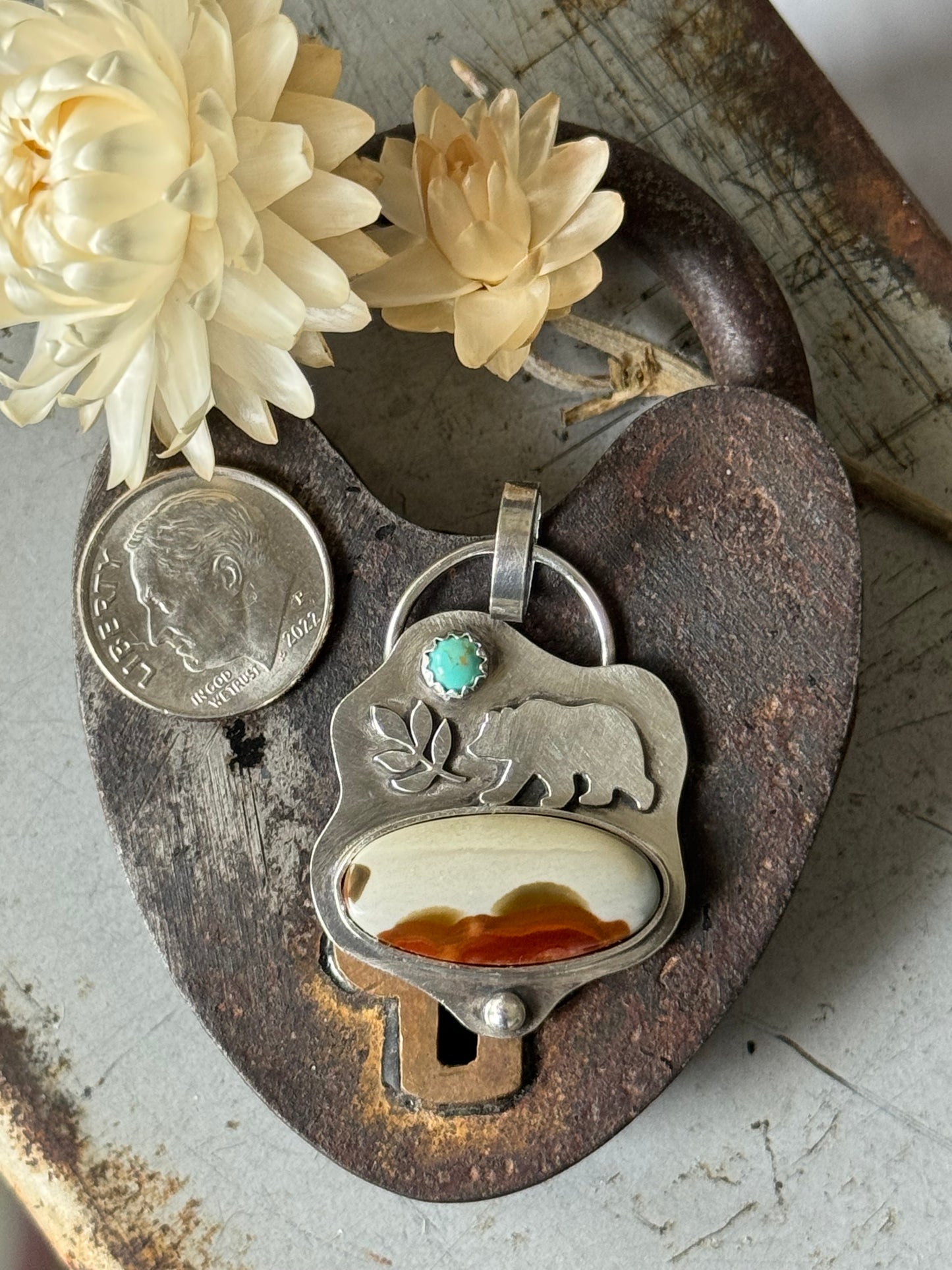 Polychrome Jasper sterling Bear pendant