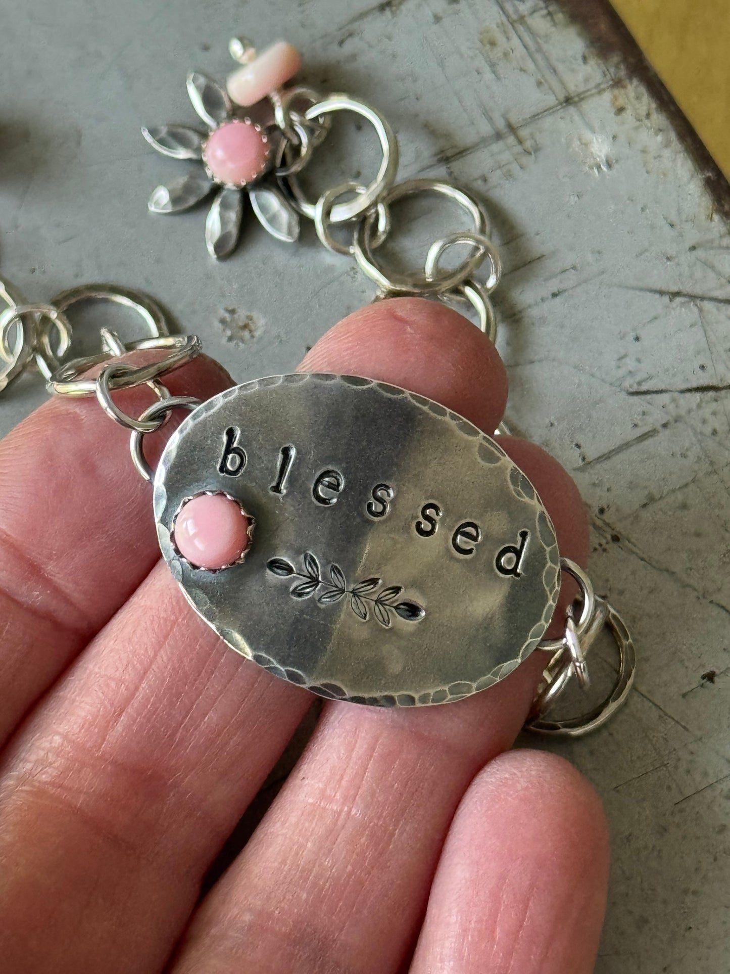 Blessed sterling and Queen Conch adjustable bracelet