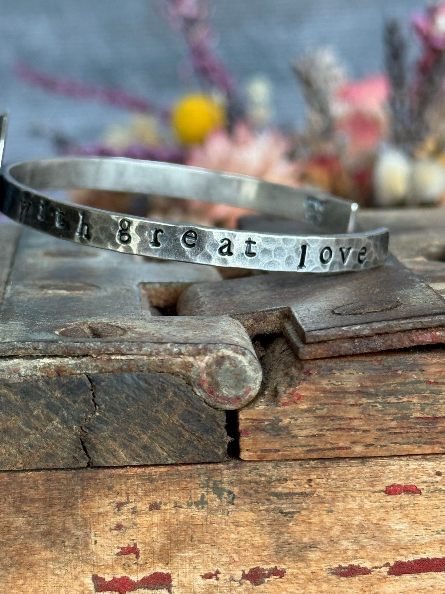 Kingman Turquoise heart "do small things with great love" sterling cuff