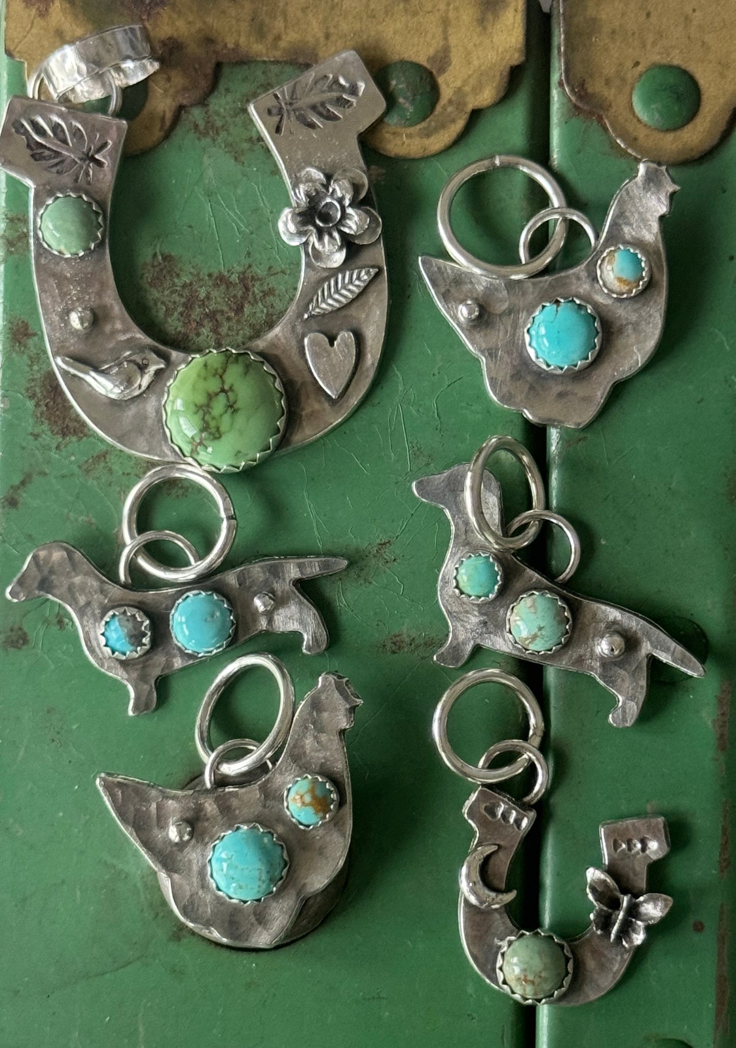 Kingman Turquoise sterling dachshund pendant