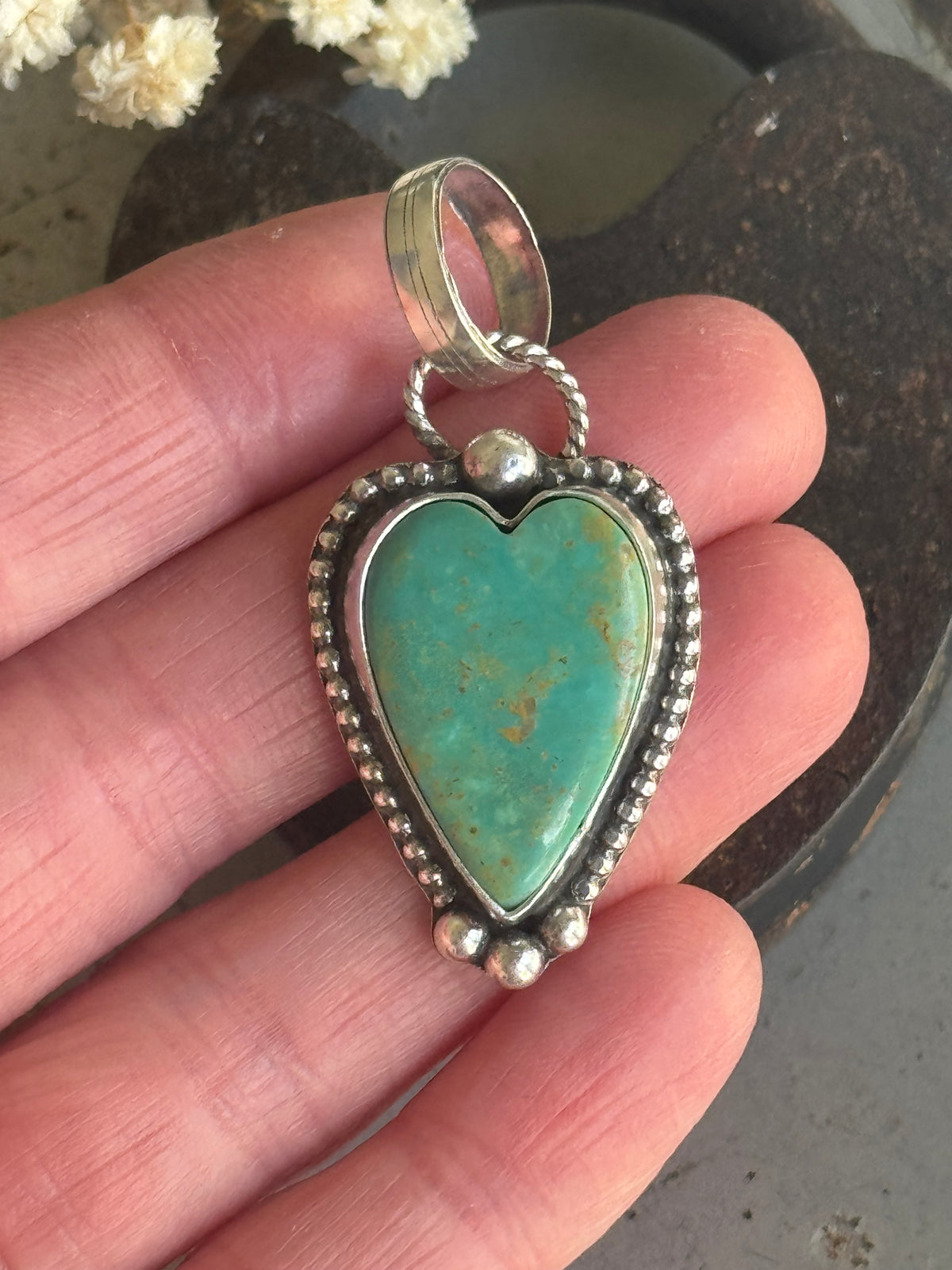 Kingman Turquoise sterling heart pendant