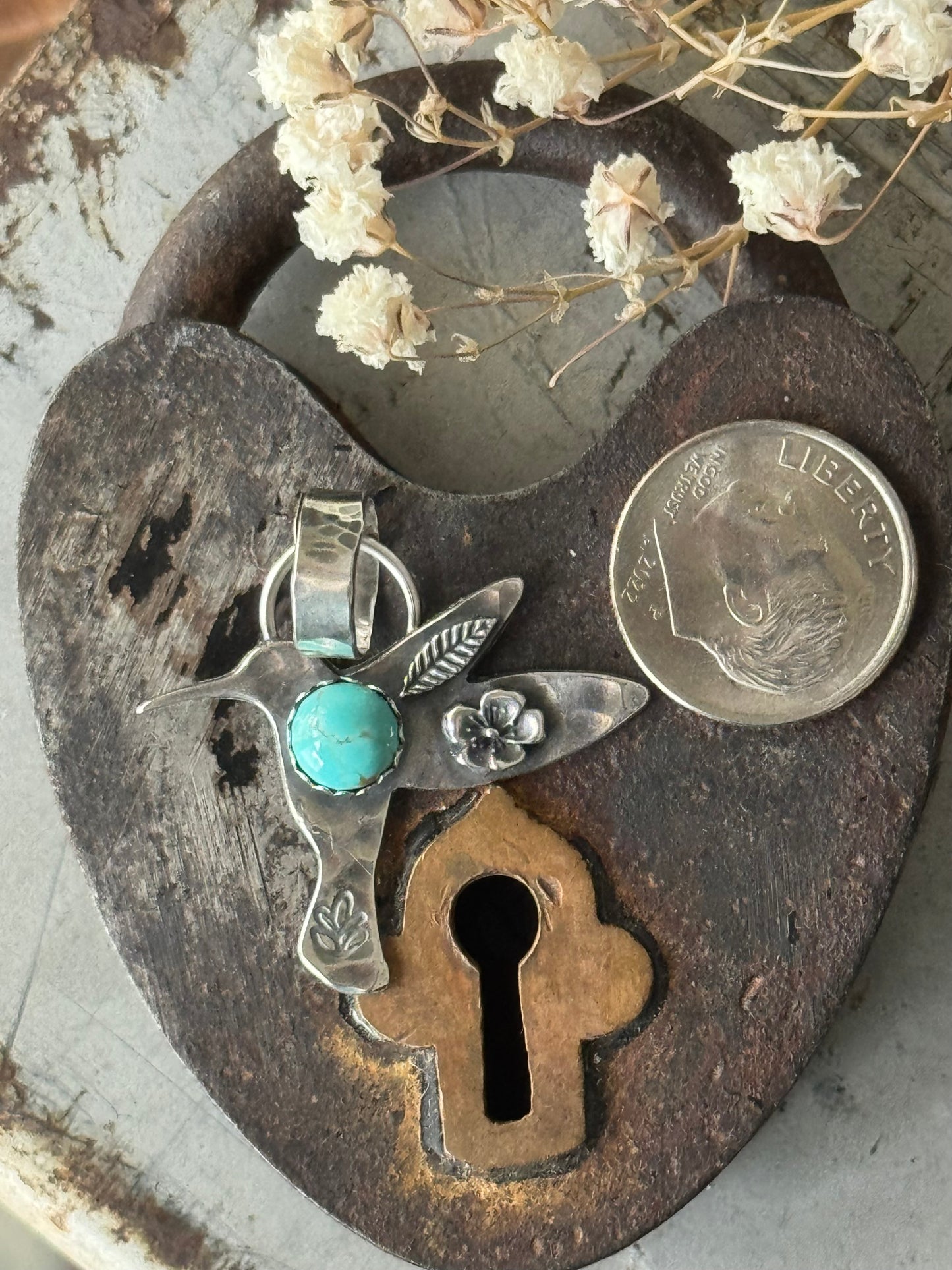 Aztec Turquoise sterling hummingbird pendant