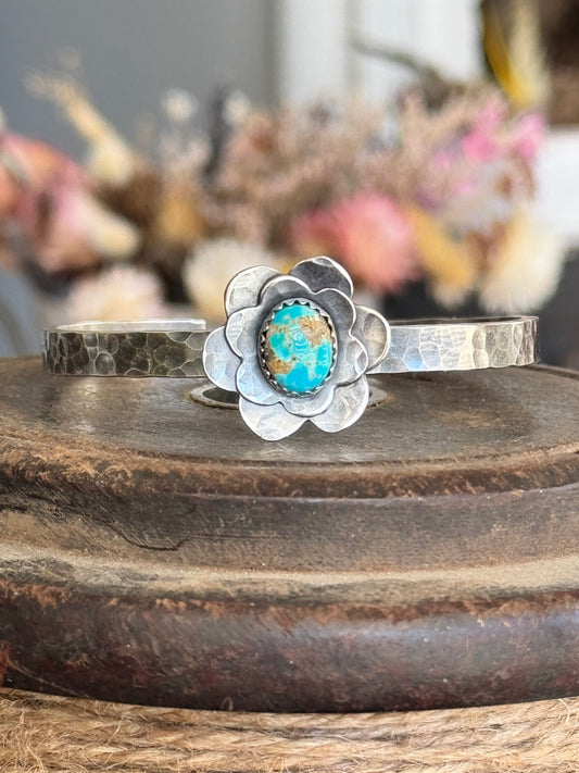 Lone Mountain Turquoise sterling double bloom cuff