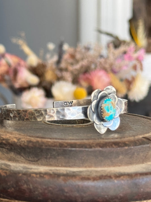 Lone Mountain Turquoise sterling double bloom cuff