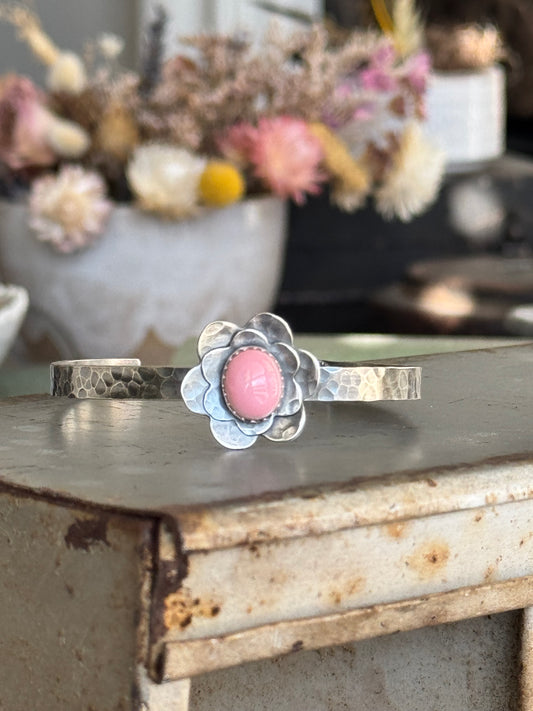 Pink Queen Conch sterling double bloom cuff