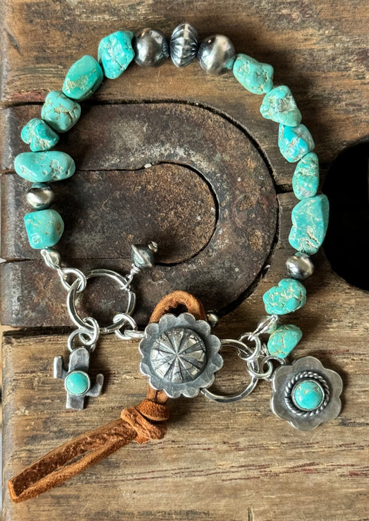 Treasure Mountain Turquoise southwest sterling concho bracelet