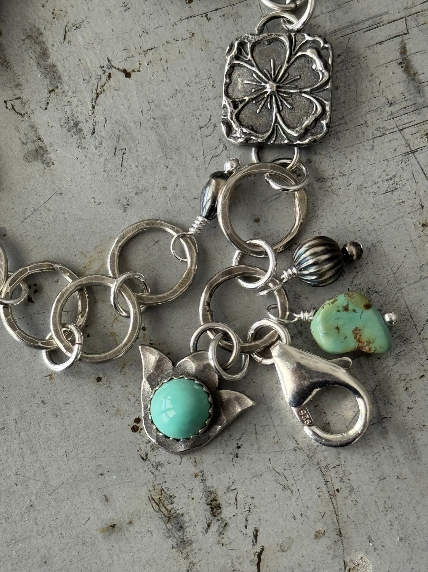 Treasure Mountain Turquoise sterling floral bracelet