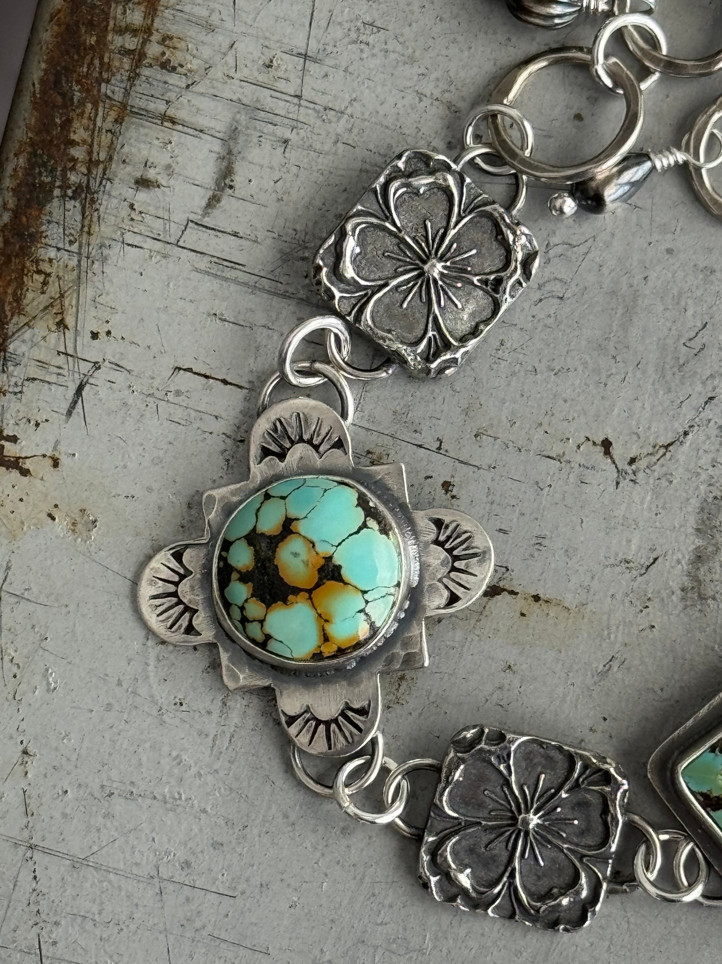 Treasure Mountain Turquoise sterling floral bracelet