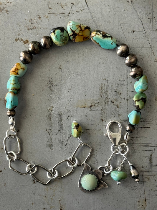 Treasure Mountain Turquoise sterling flower Bracelet