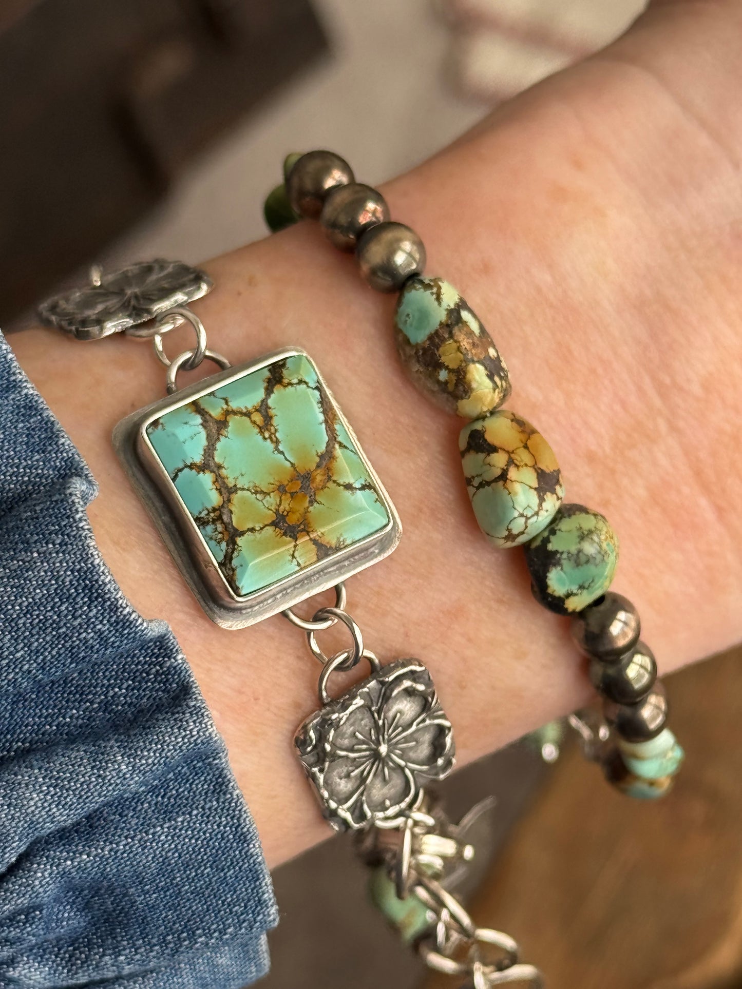 Treasure Mountain Turquoise sterling flower Bracelet