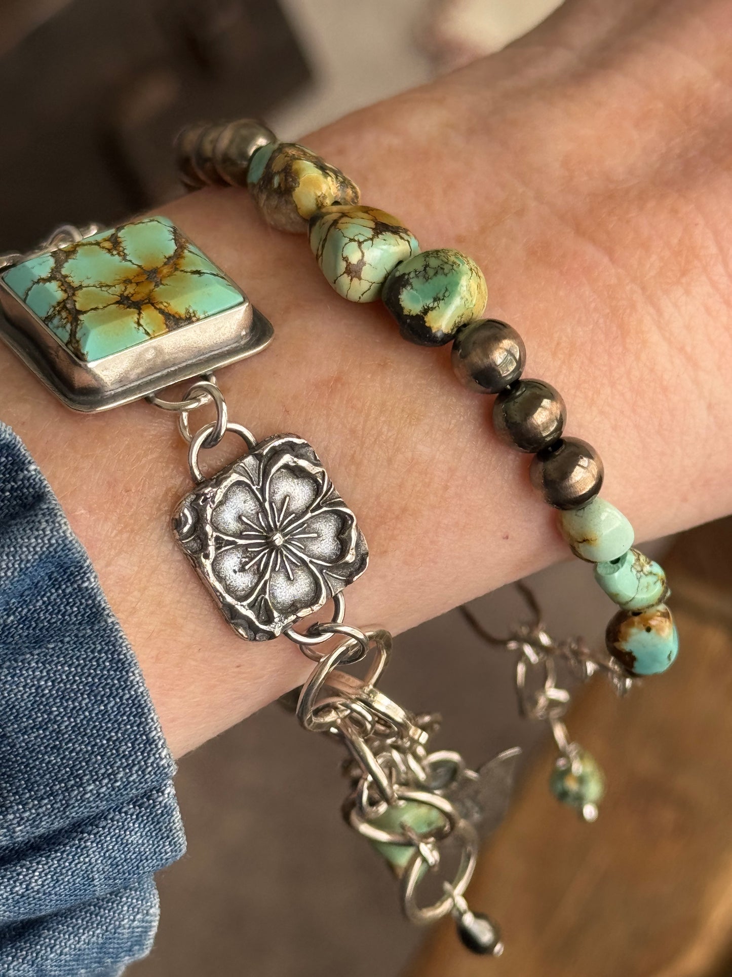 Treasure Mountain Turquoise sterling flower Bracelet