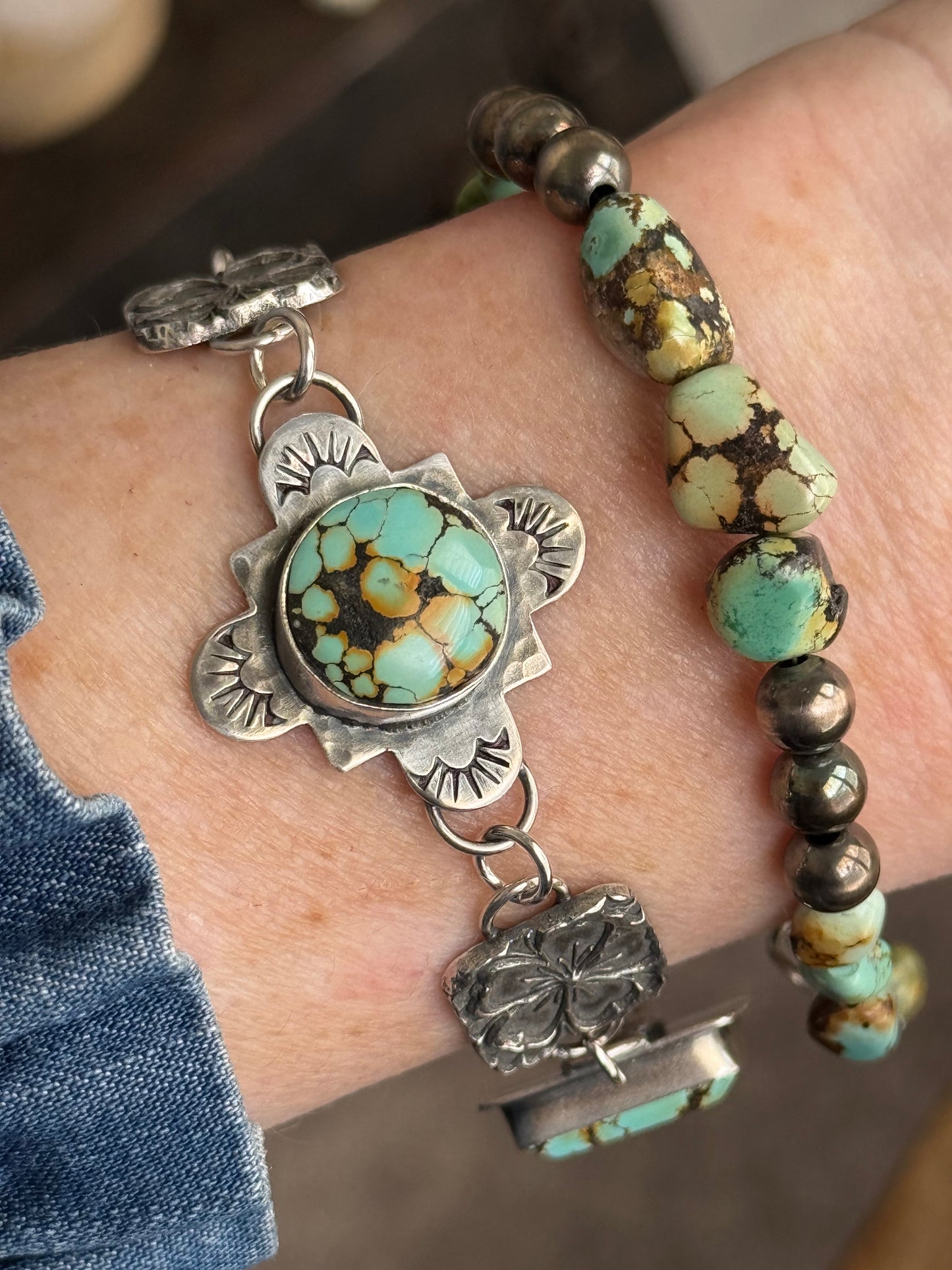 Treasure Mountain Turquoise sterling flower Bracelet