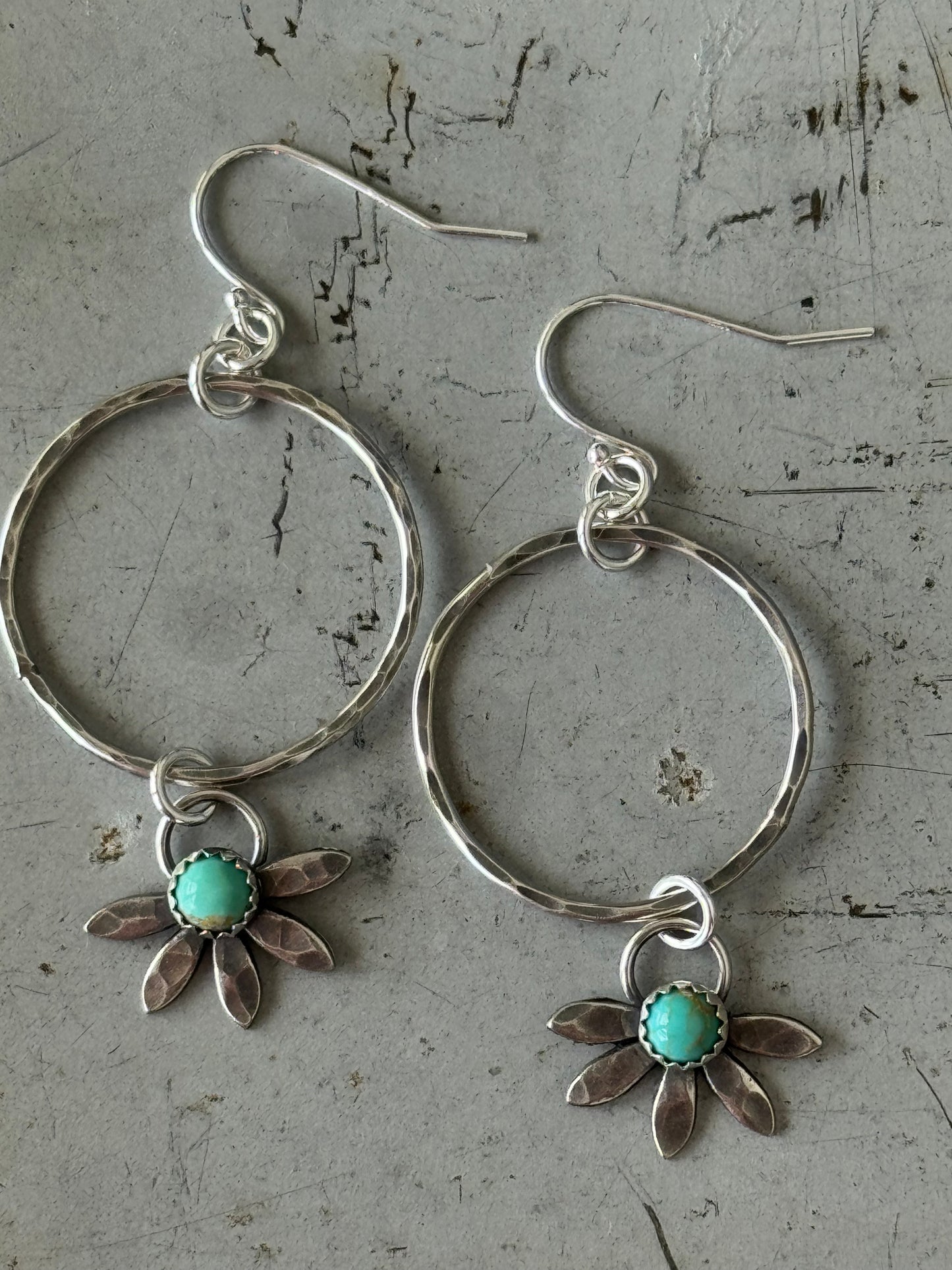 Kingman Turquoise flower hoop earrings