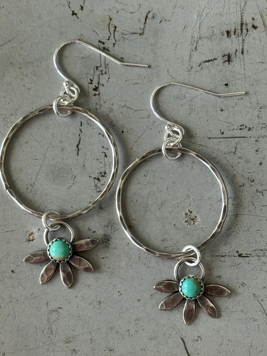 Kingman Turquoise flower hoop earrings