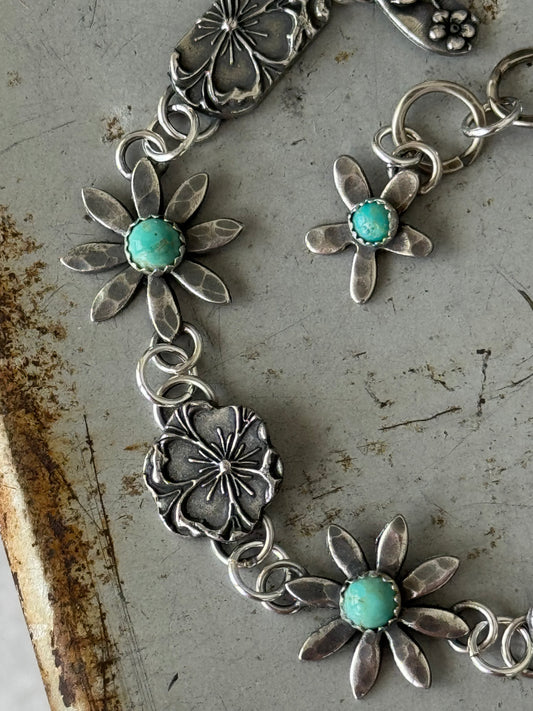 Kingman Turquoise sterling floral bracelet