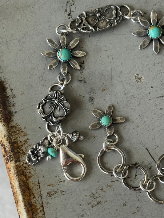 Kingman Turquoise sterling floral bracelet
