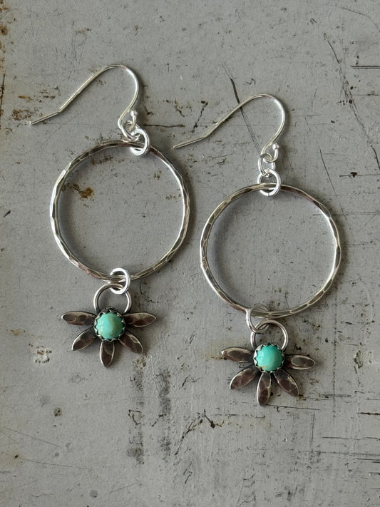 Kingman Turquoise flower hoop earrings