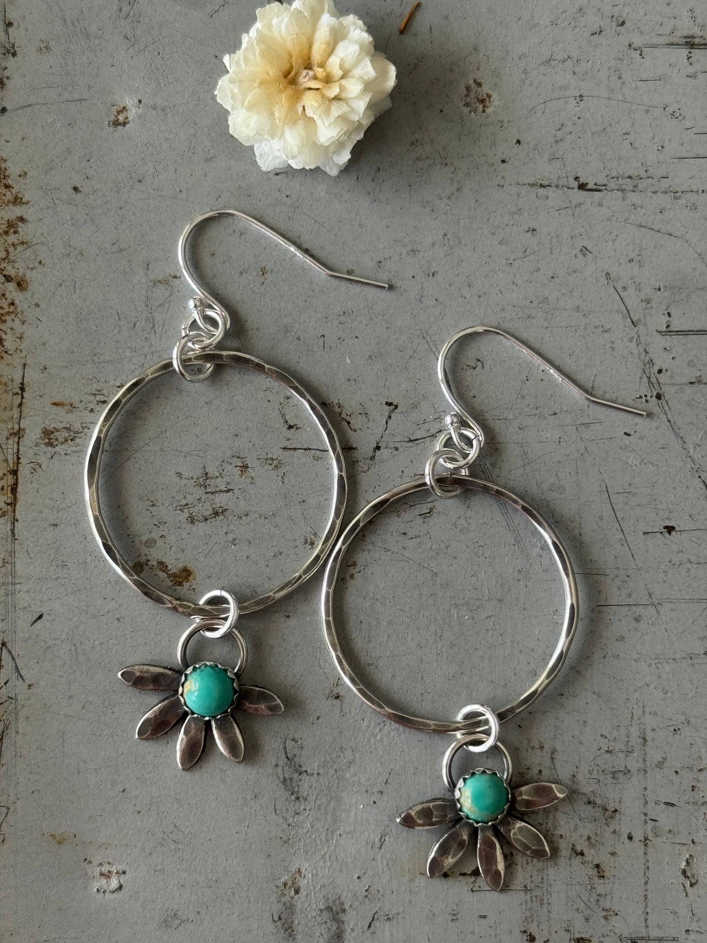 Kingman Turquoise flower hoop earrings
