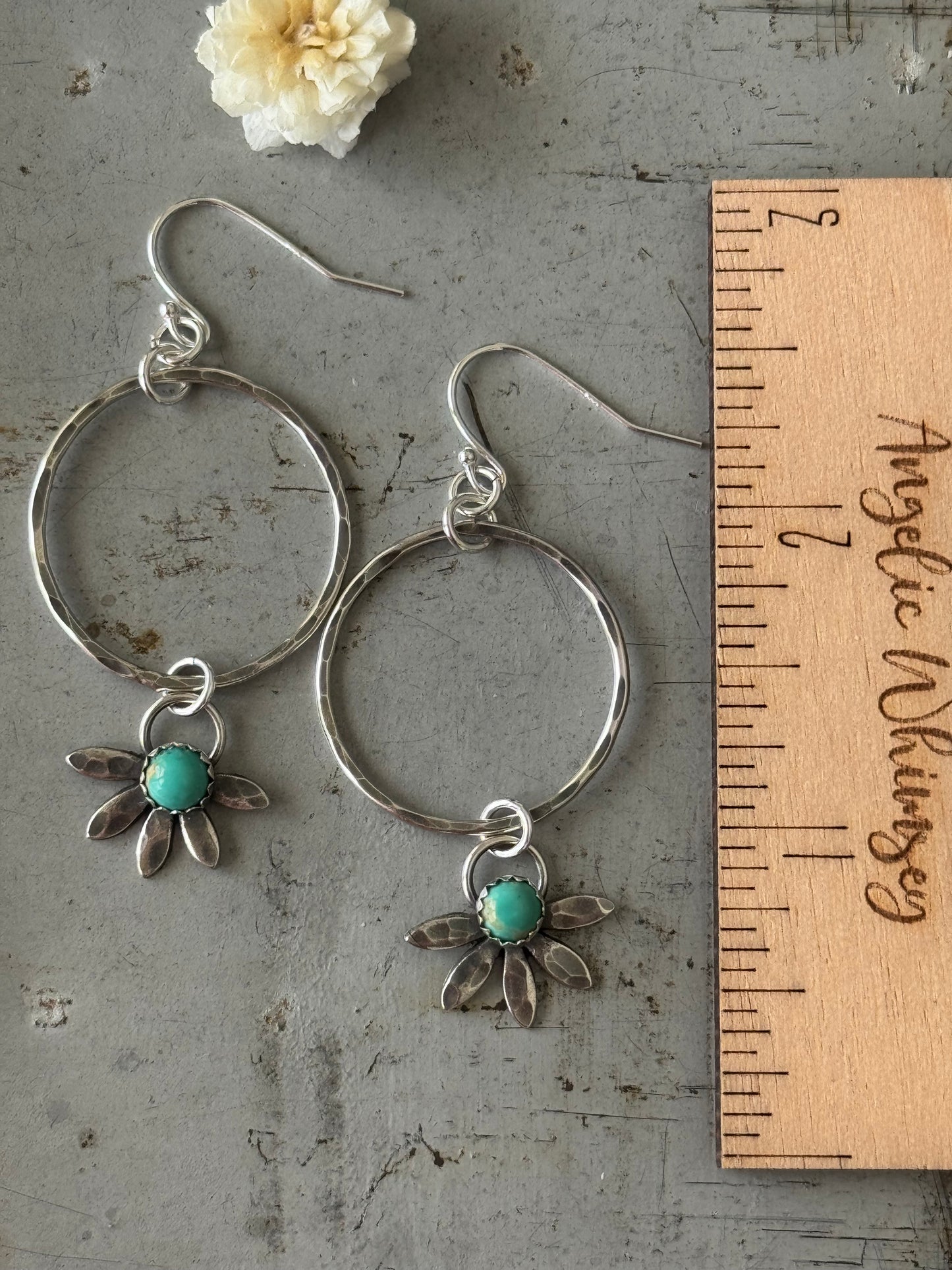 Kingman Turquoise flower hoop earrings